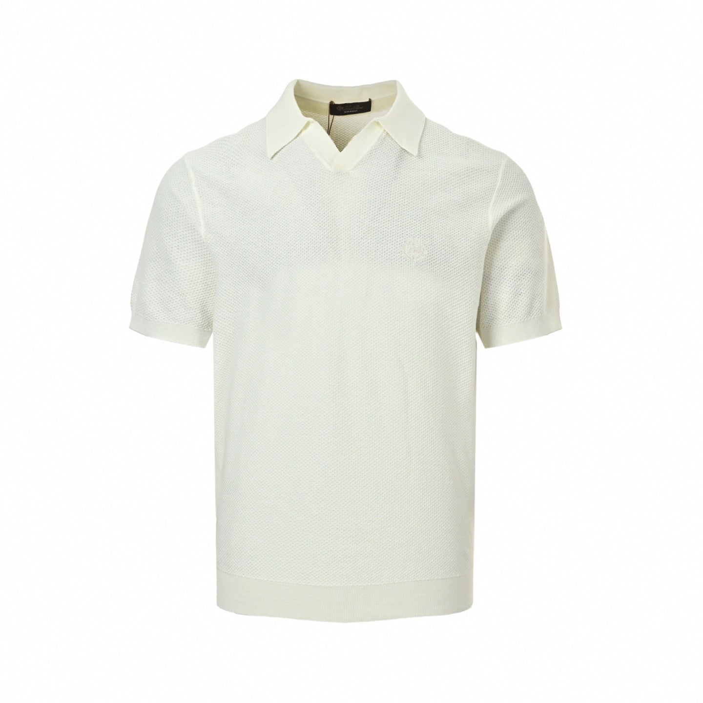 Textured Knit V-Neck Polo | White