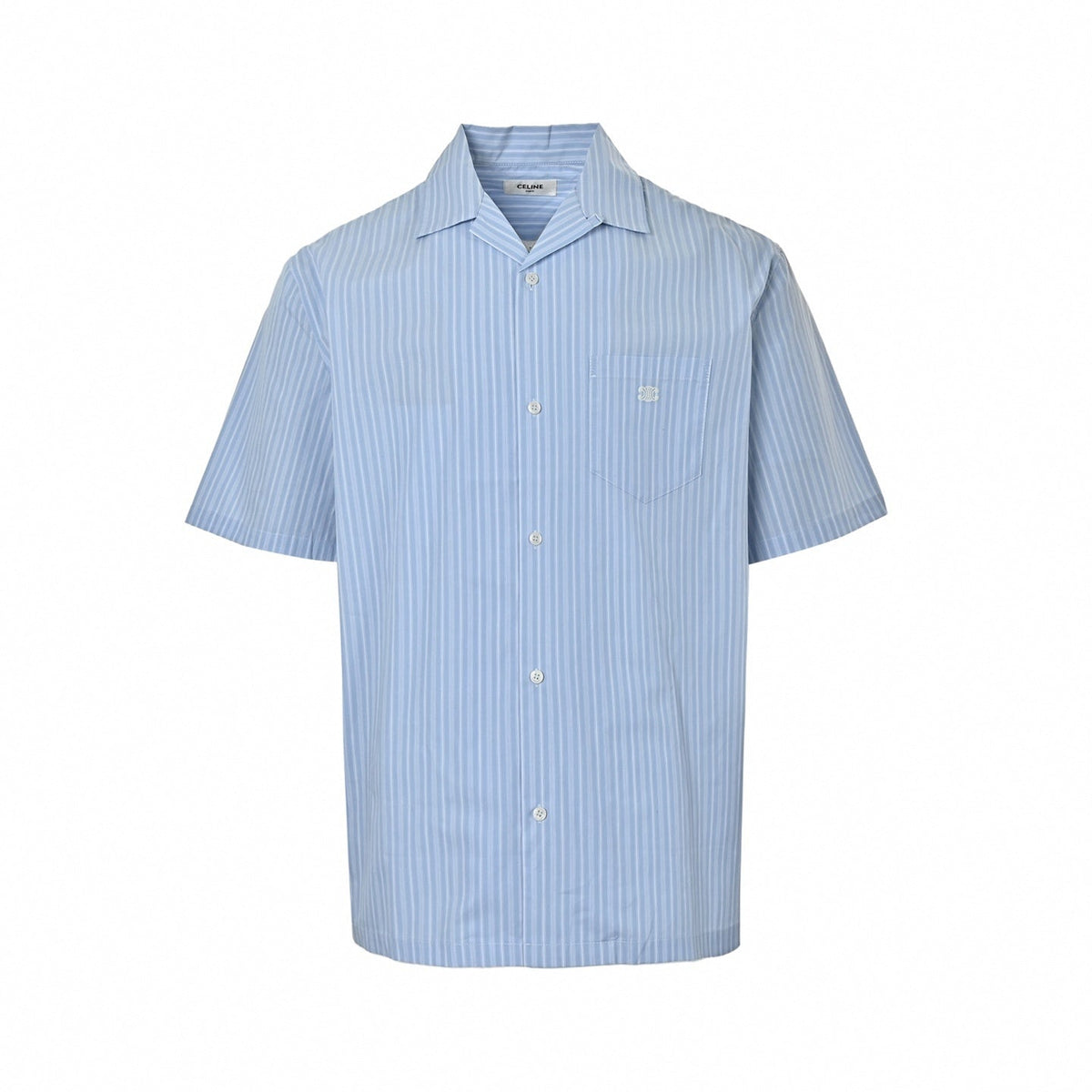 Striped Camp Collar Short-Sleeve Shirt | Light Blue