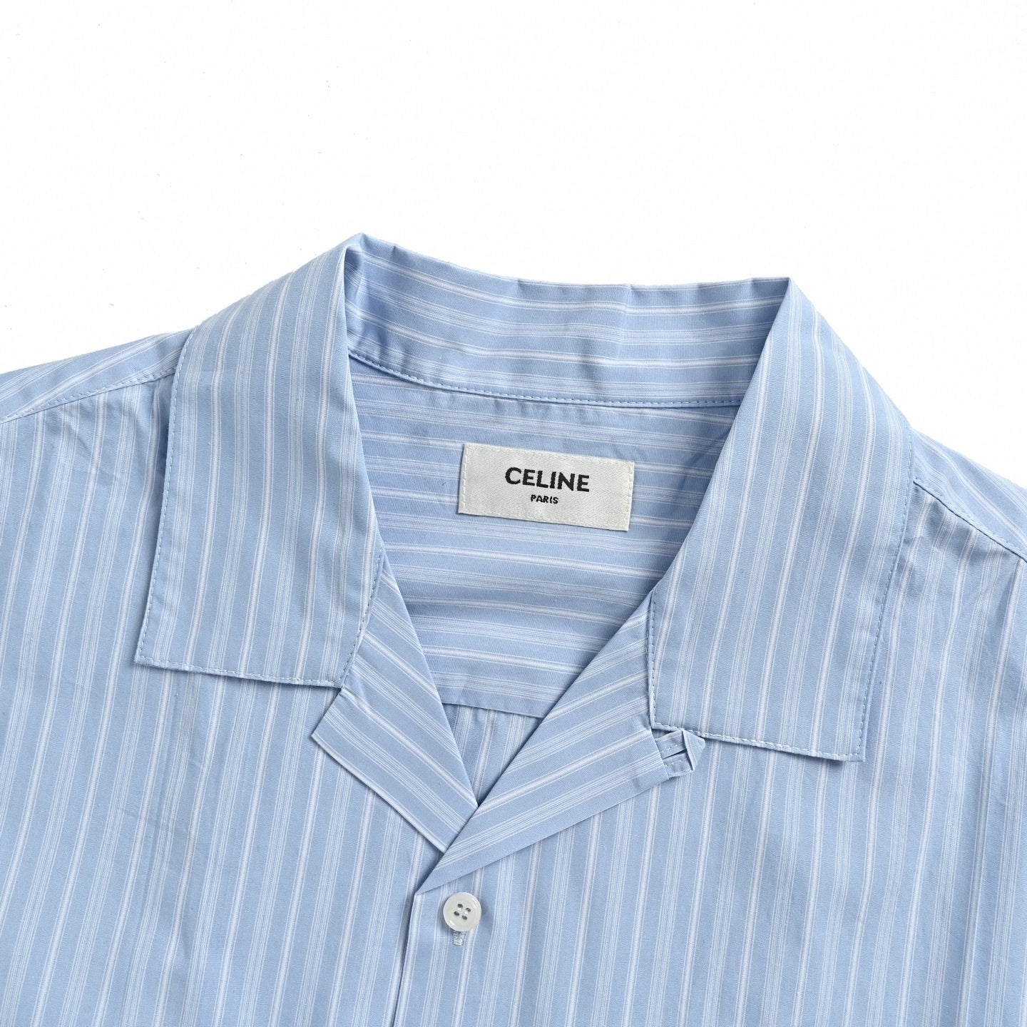 Striped Camp Collar Short-Sleeve Shirt | Light Blue