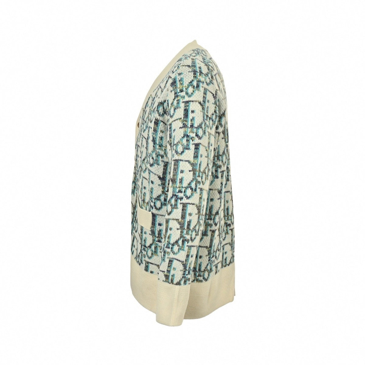 Oblique Cotton Jacquard Cardigan | White & Teal