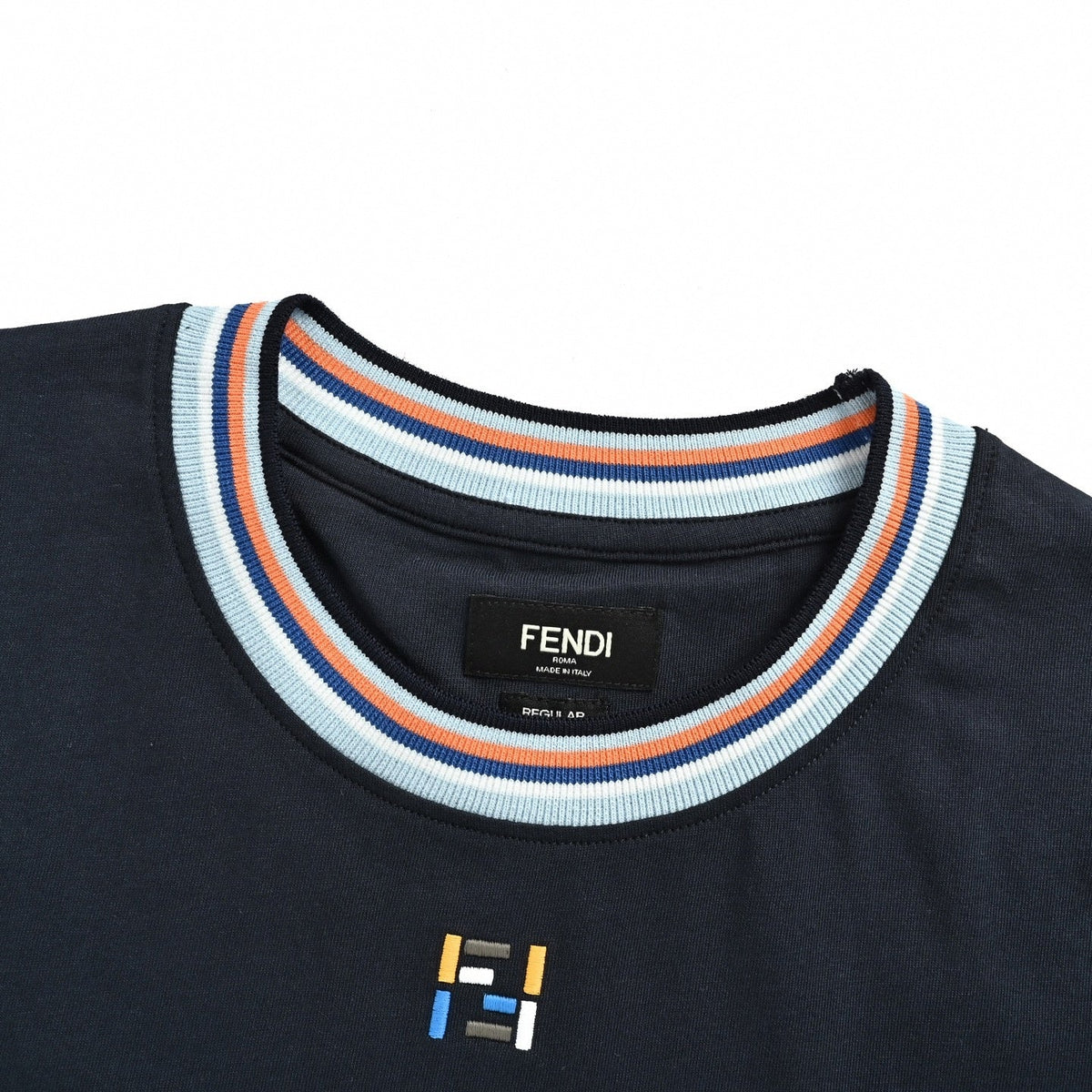 Striped Collar FF Logo T-Shirt | Dark Navy