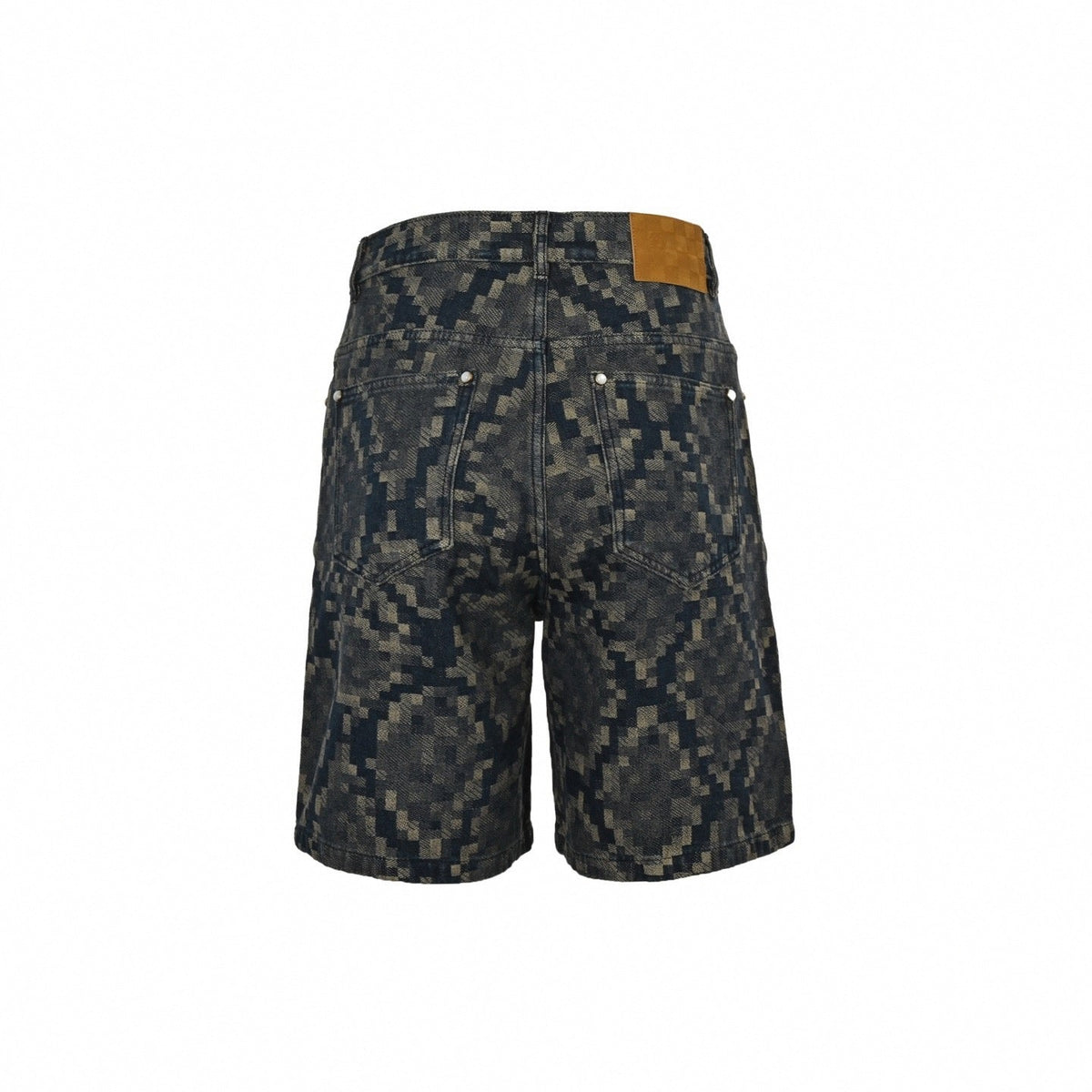 Pixelated Damier Denim Shorts | Indigo Blue