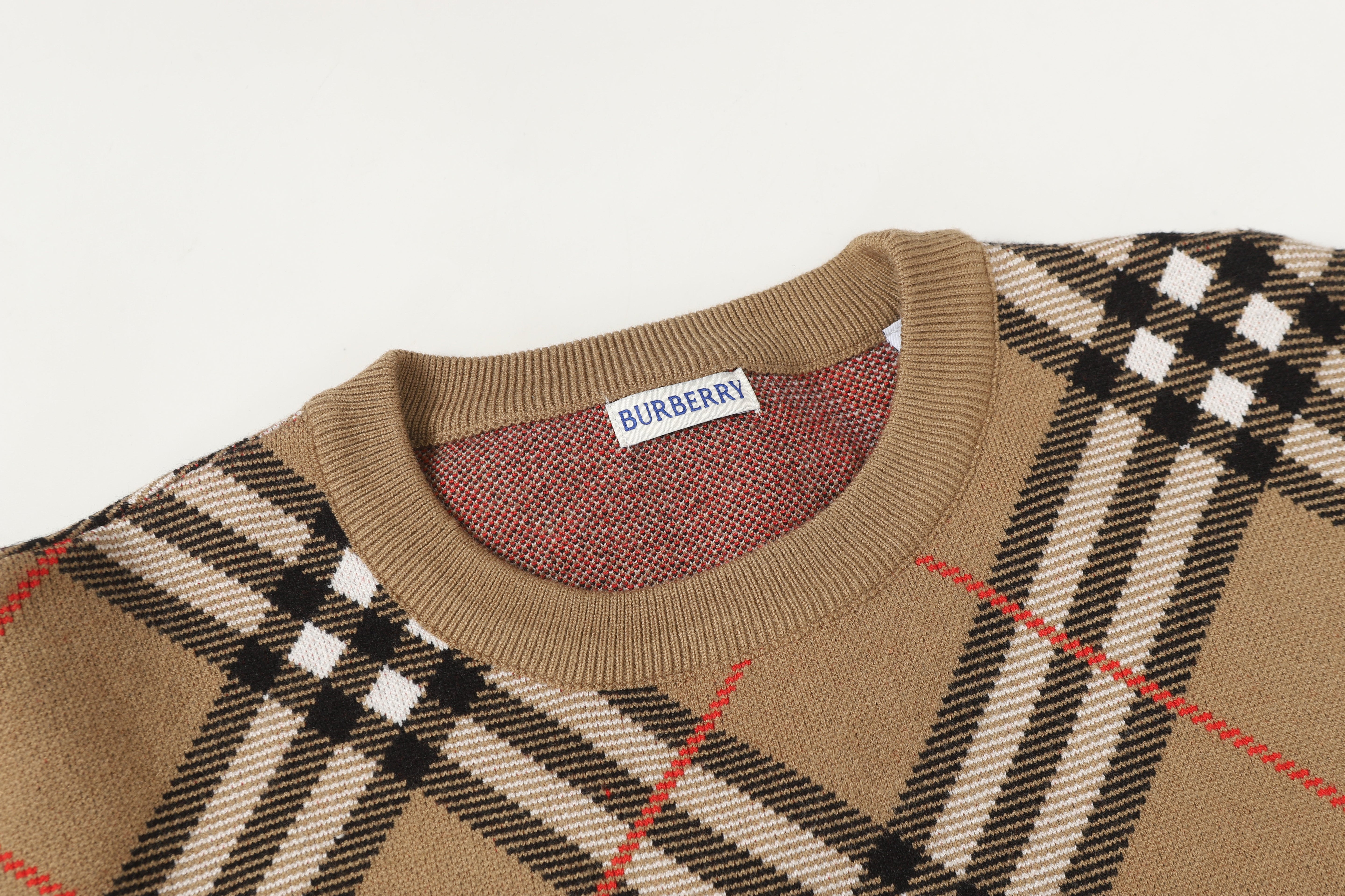 Giant Check Diamond Intarsia Wool Crewneck | Archive Beige