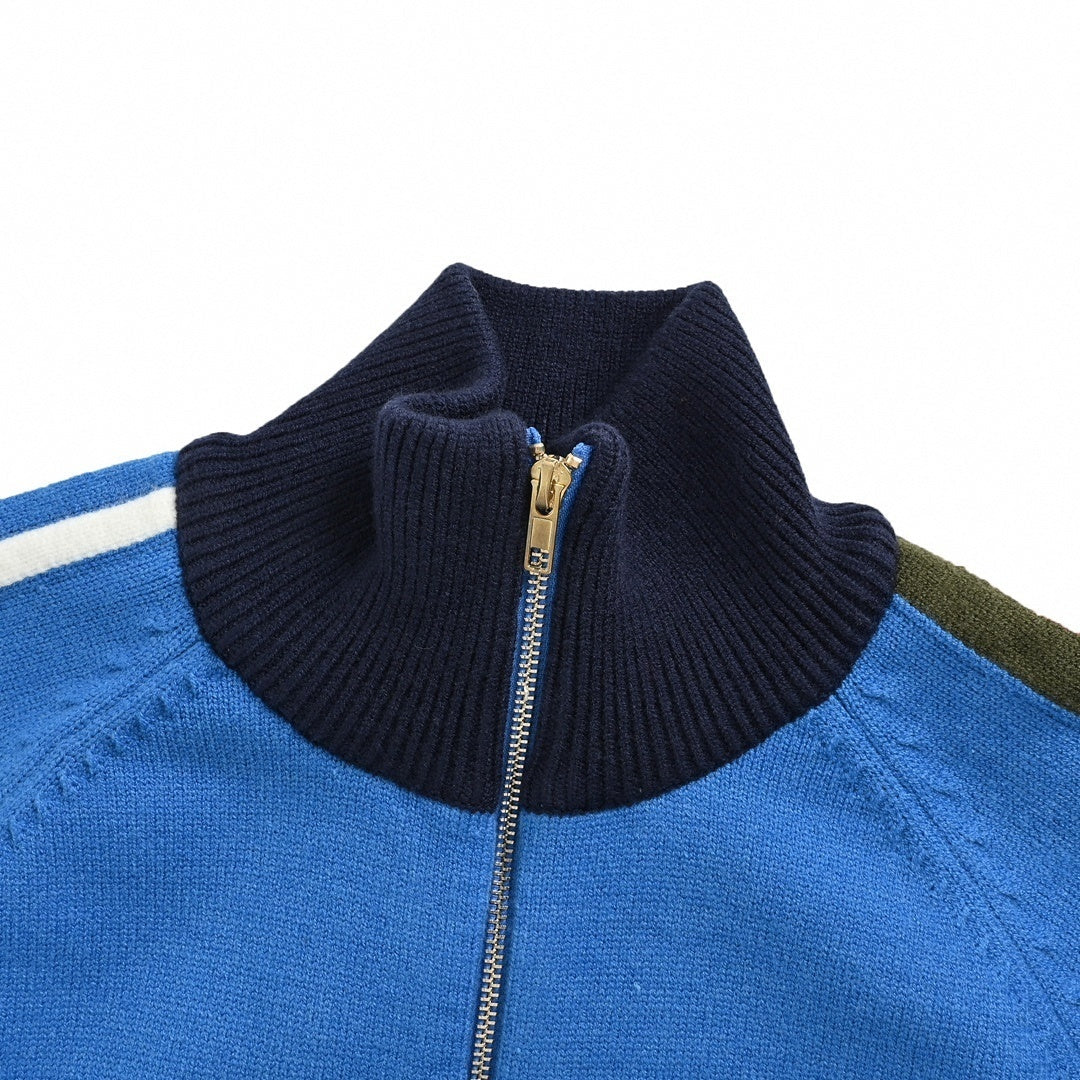 Cotton Knit Zip Jacket | Blue