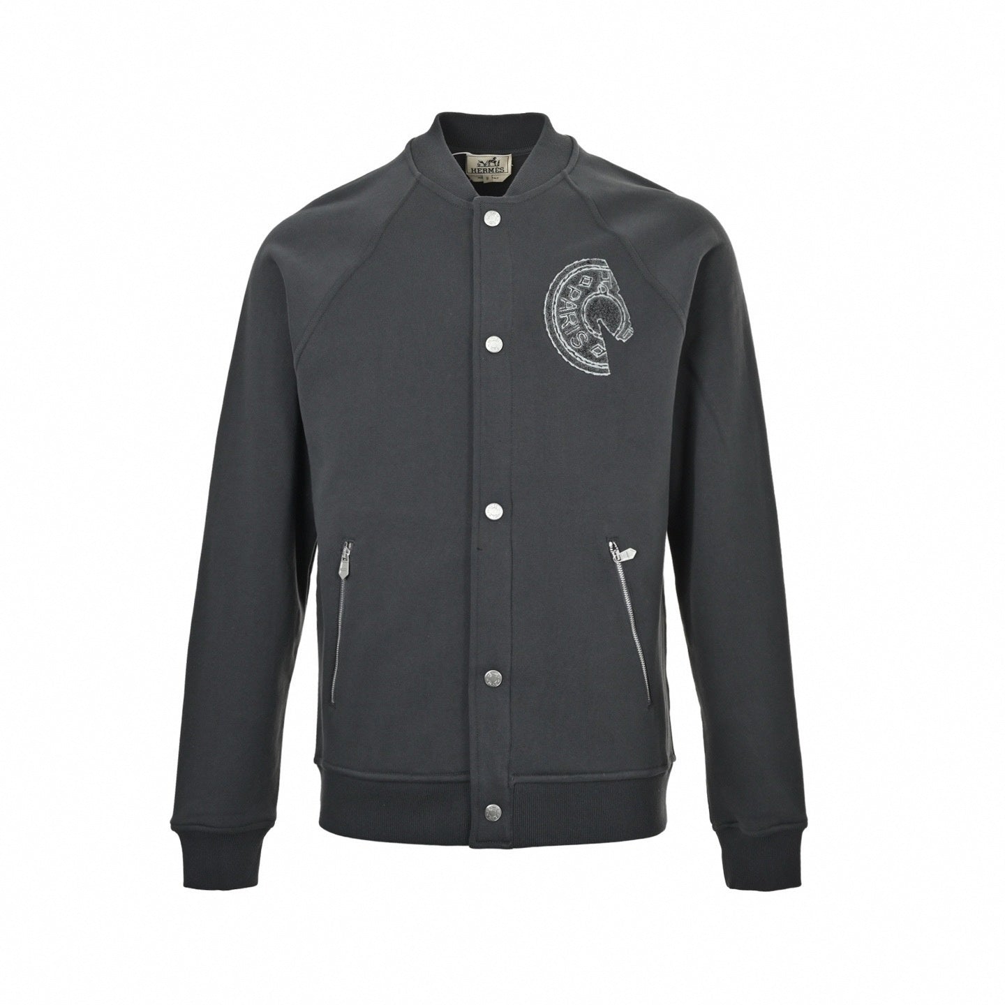 Chenille Horse Patch Varsity Jacket | Dark Grey