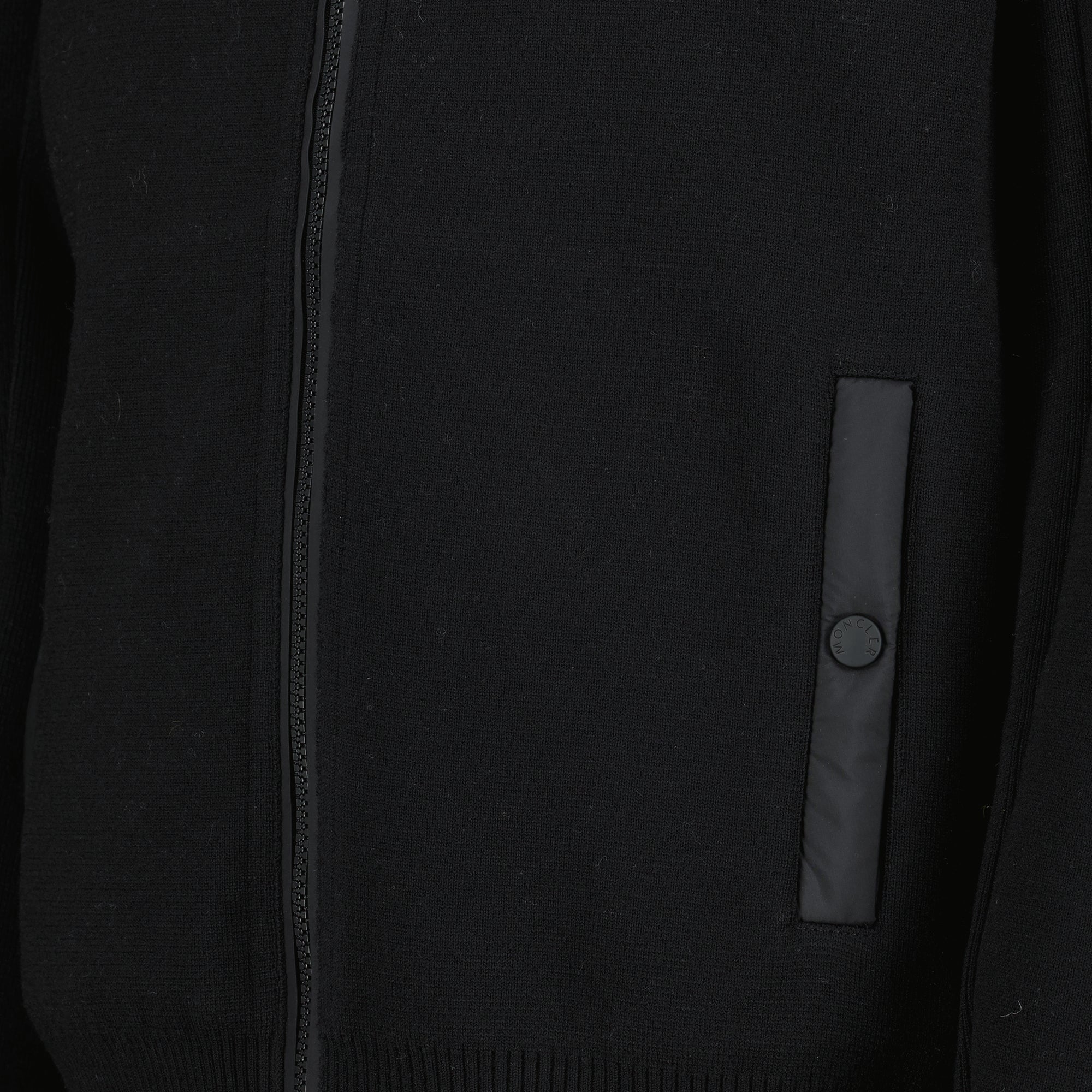 Black Quilted Zip-Up Cardigan in Wool