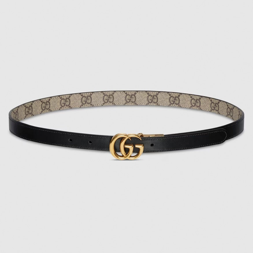 GG Marmont Reversible Thin Belt | GG Supreme & Black