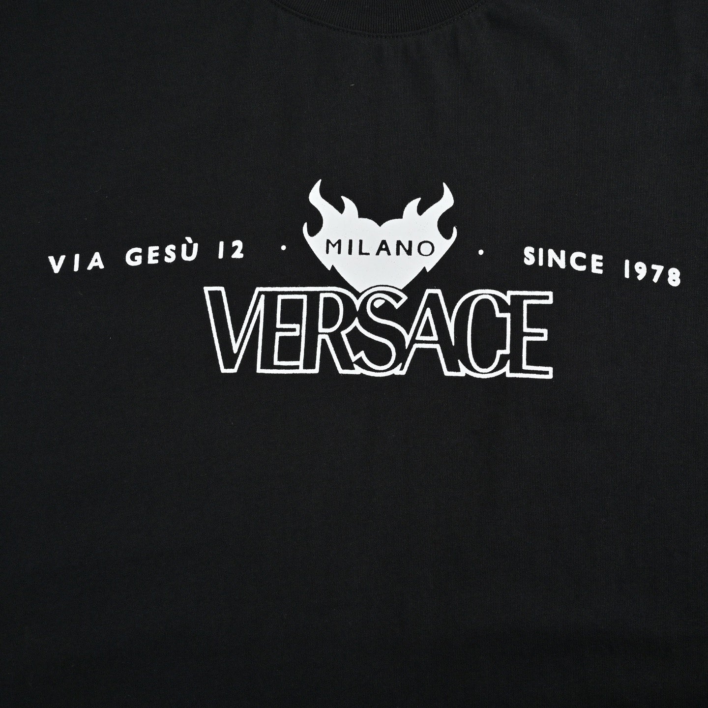 'Via Gesù 12' Flame Logo T-Shirt - Black
