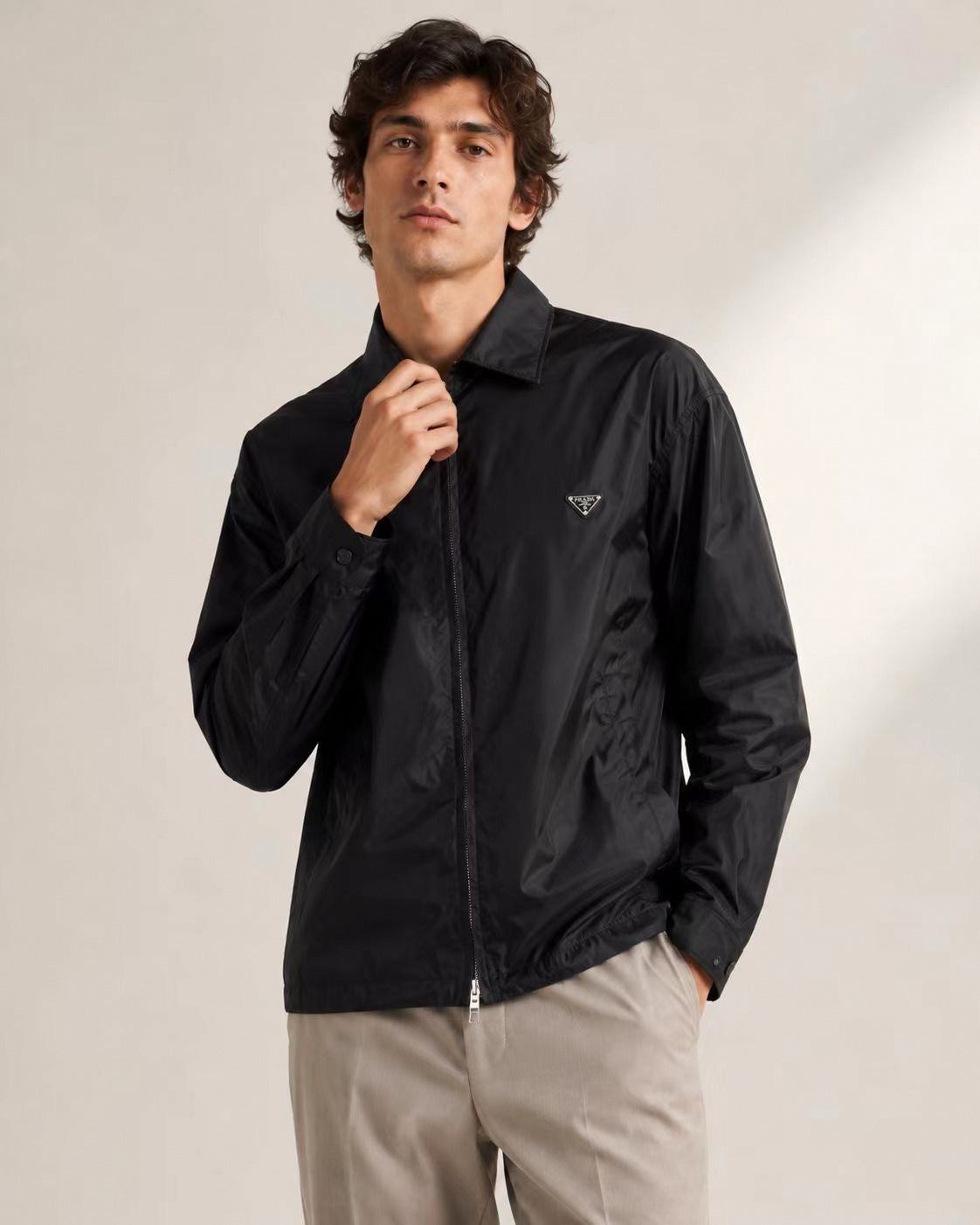 Nylon Zip-Up Jacket - Black