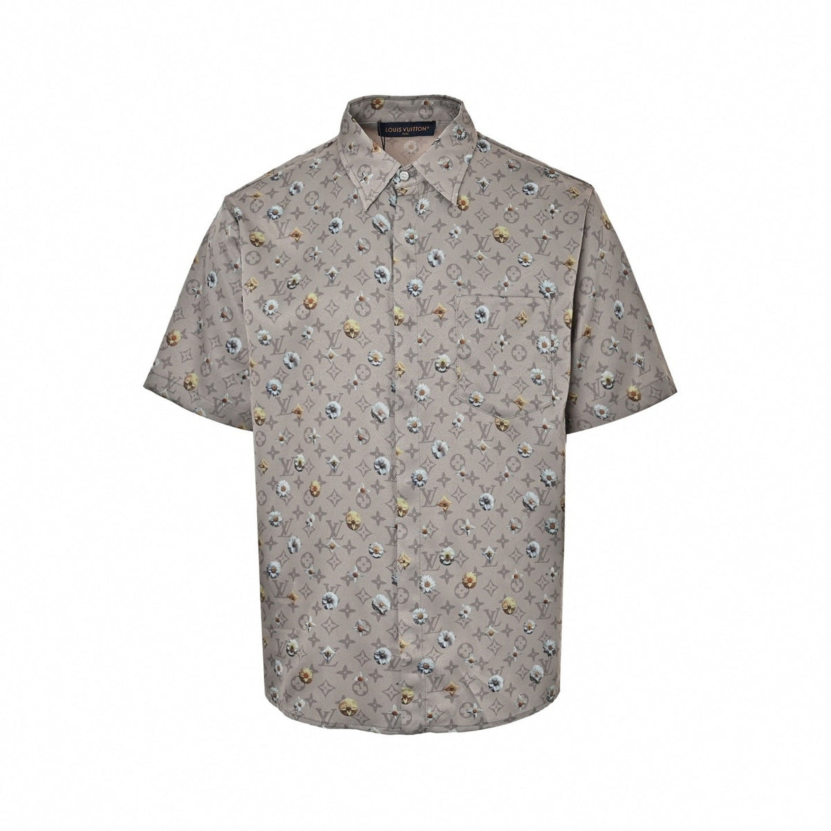 Botanical Monogram Short-Sleeve Shirt - Taupe/Grey