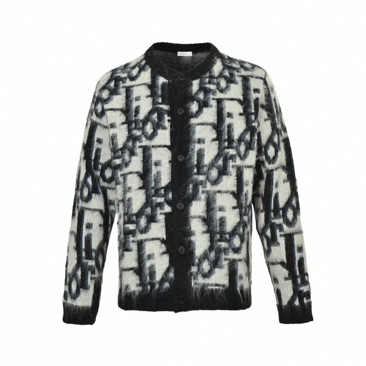 Oblique Brushed Wool Jacquard Cardigan | Black & White
