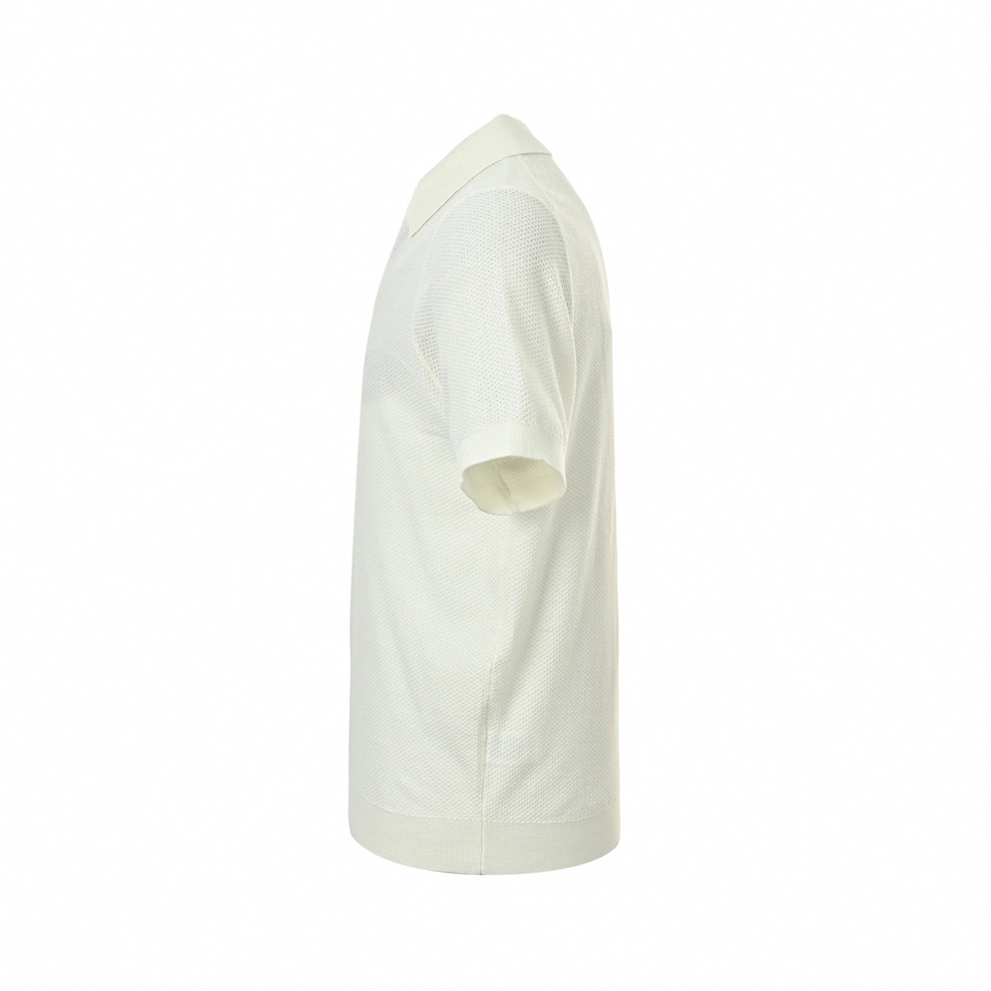 Textured Knit V-Neck Polo | White