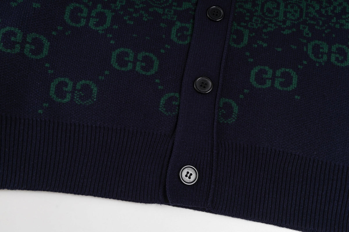 Gradient GG Monogram Wool Cardigan | Green & Navy