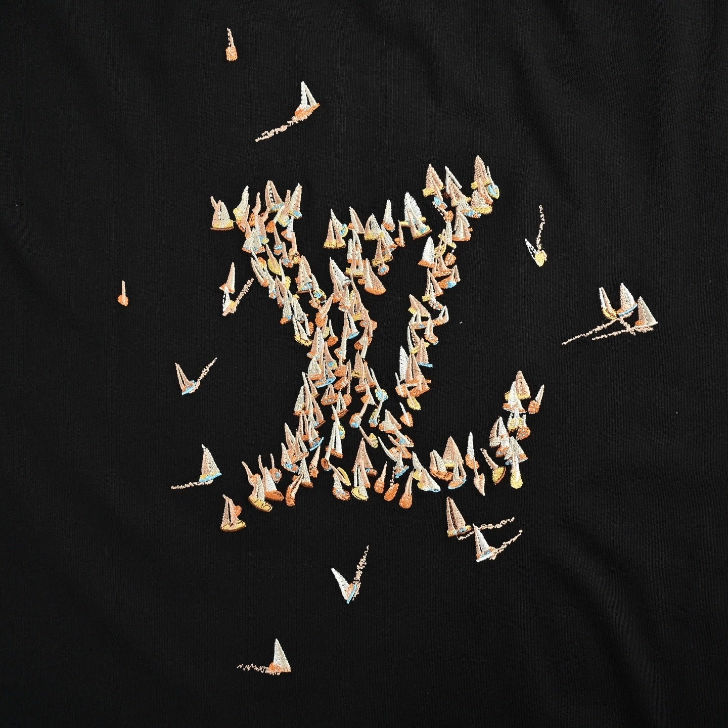 Embroidered Sailboat LV Logo T-Shirt - Black