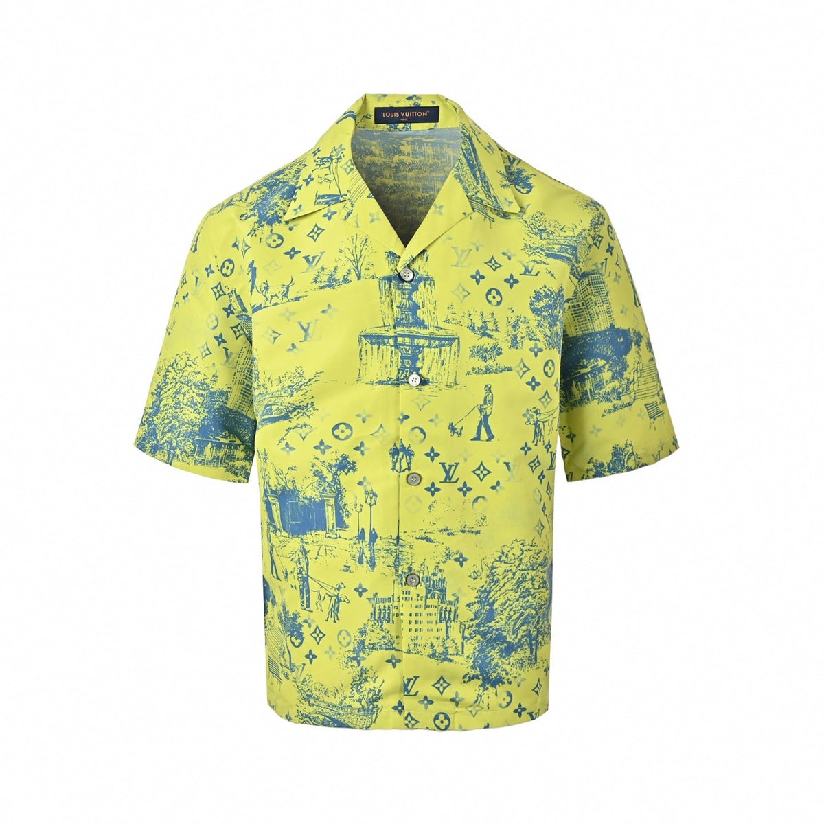 Monogram Cityscape Print Shirt & Shorts Set | Yellow & Blue