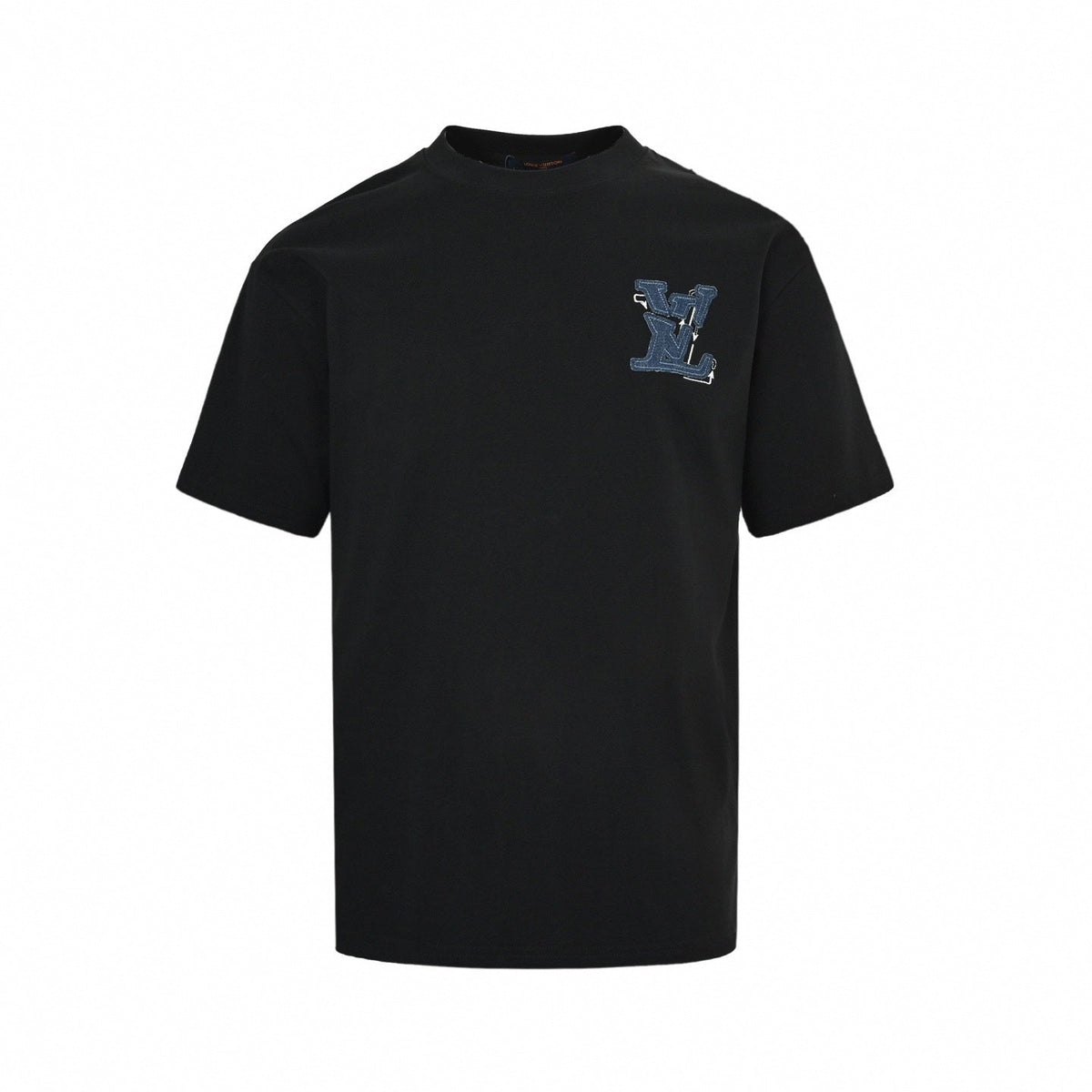 Denim Appliqué Pattern T-Shirt - Black