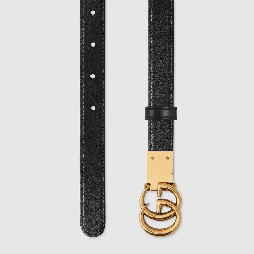 GG Marmont Reversible Thin Belt | GG Supreme & Black