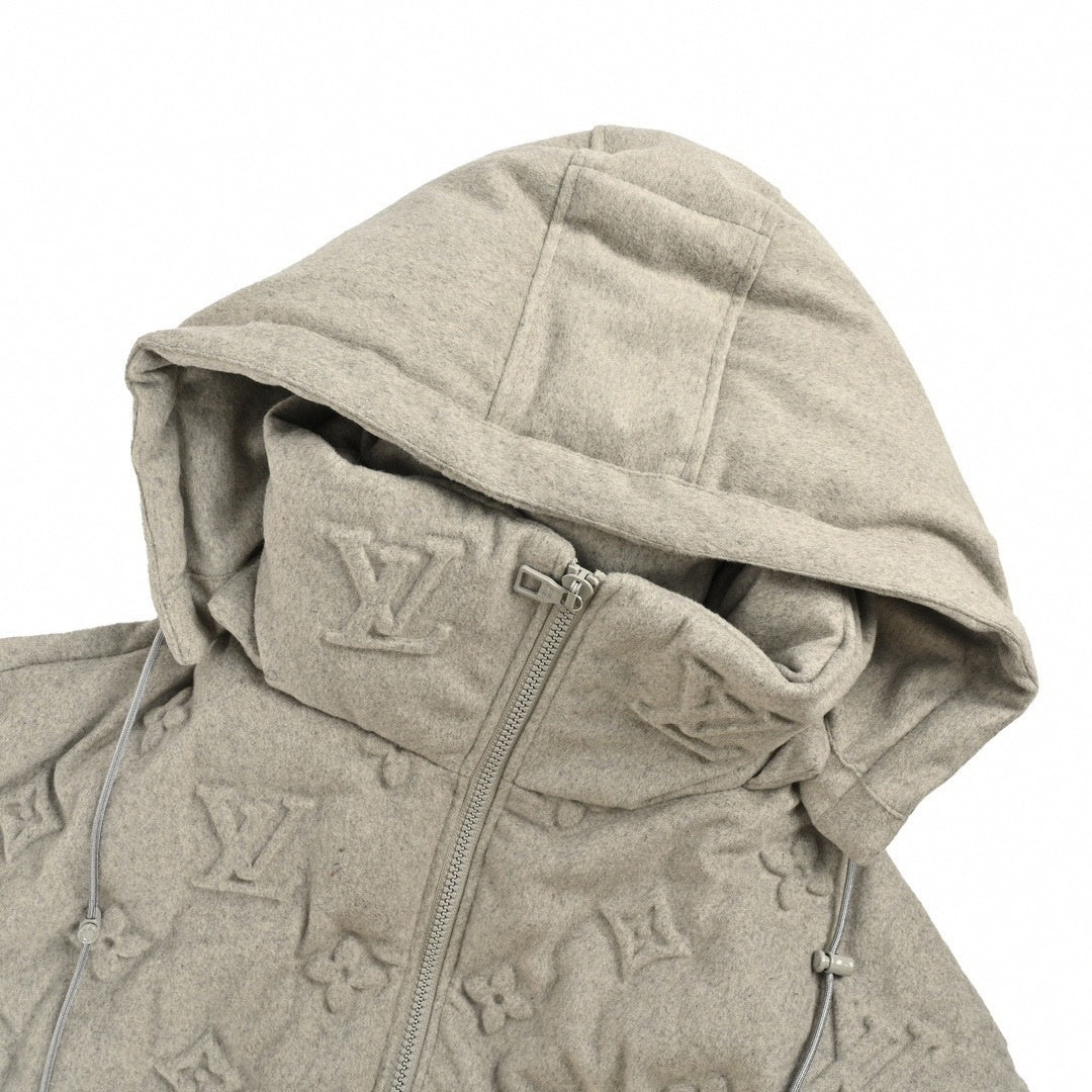 Monogram Embossed Wool Puffer Jacket | Grey