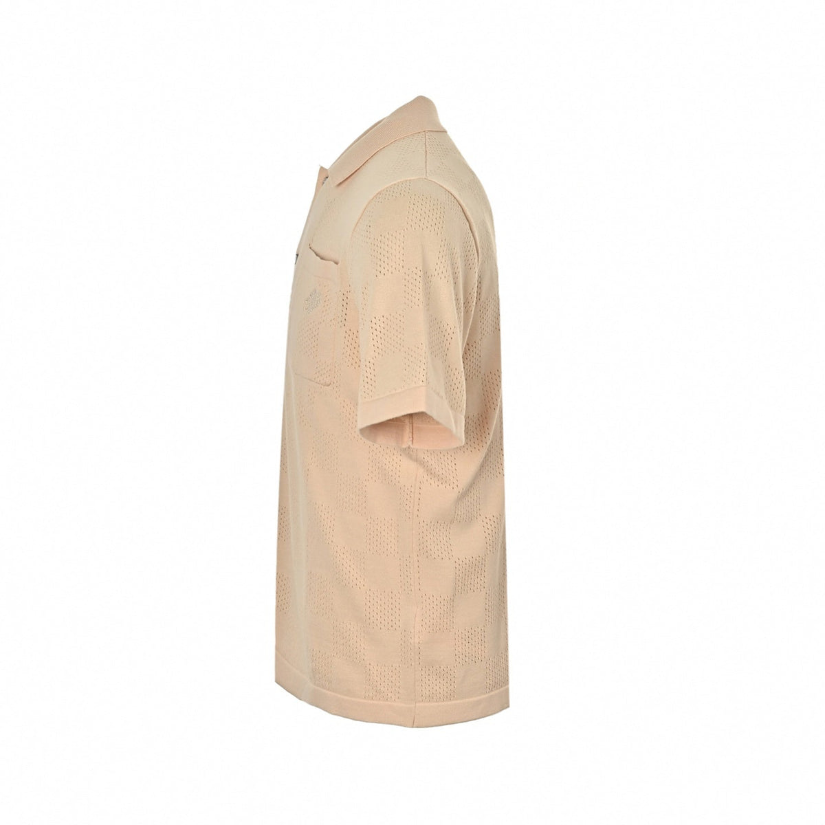 Perforated Damier Knit Button-Down Polo - Peach