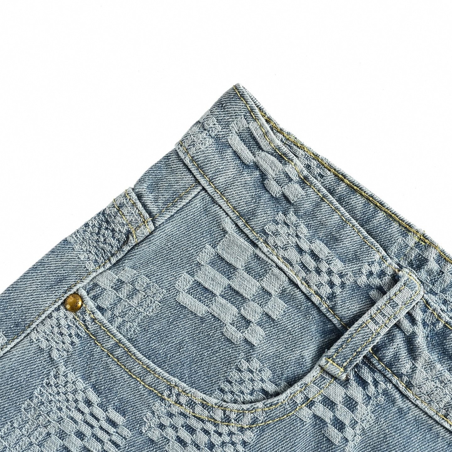 Textured Damier Denim Shorts | Light Blue