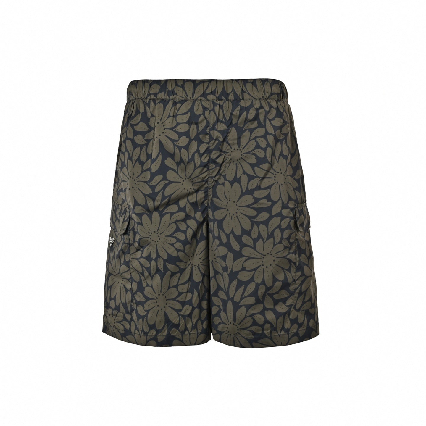 Floral Print Nylon Cargo Shorts | Olive Green