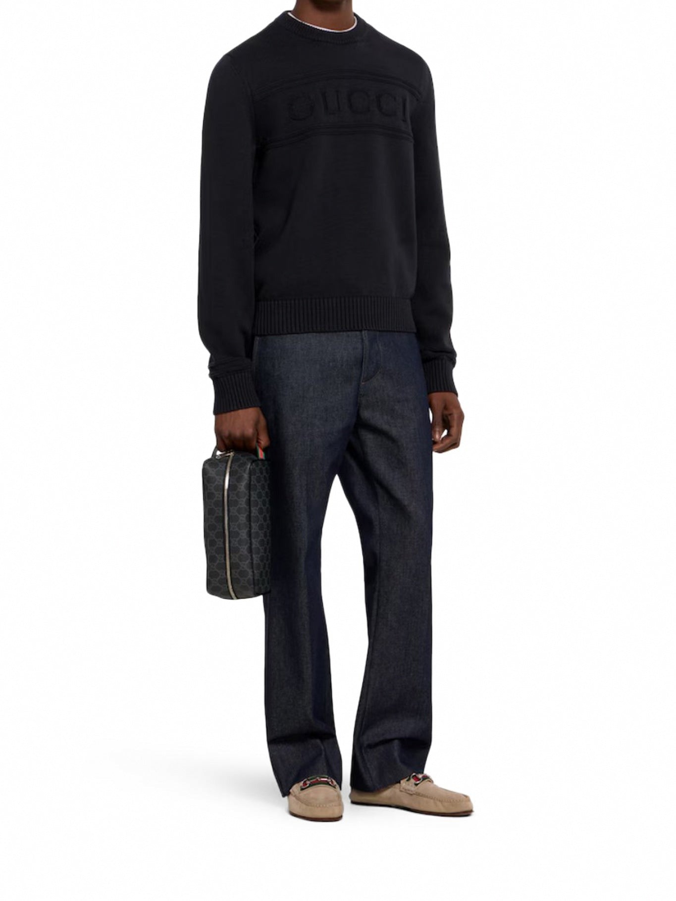 Tonal Logo Knit Crewneck Sweater | Black