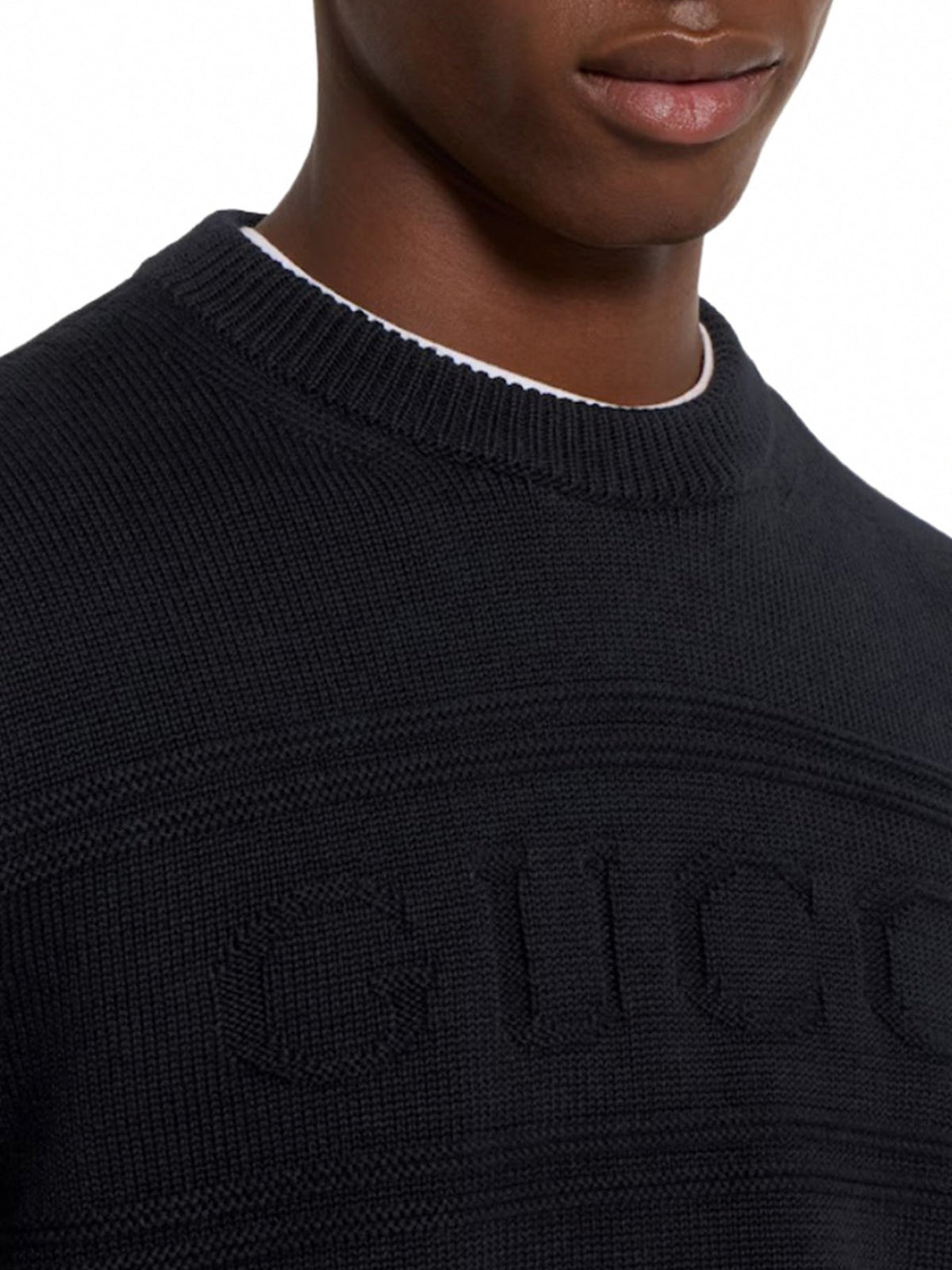 Tonal Logo Knit Crewneck Sweater | Black