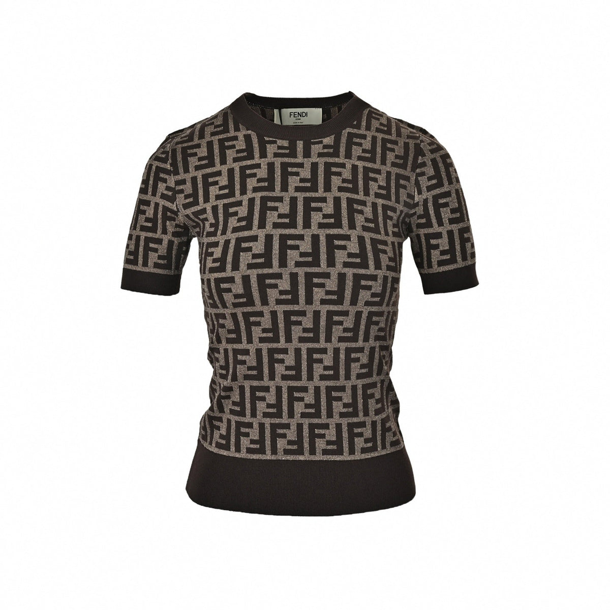 FF Monogram Knit T-Shirt | Brown & Black