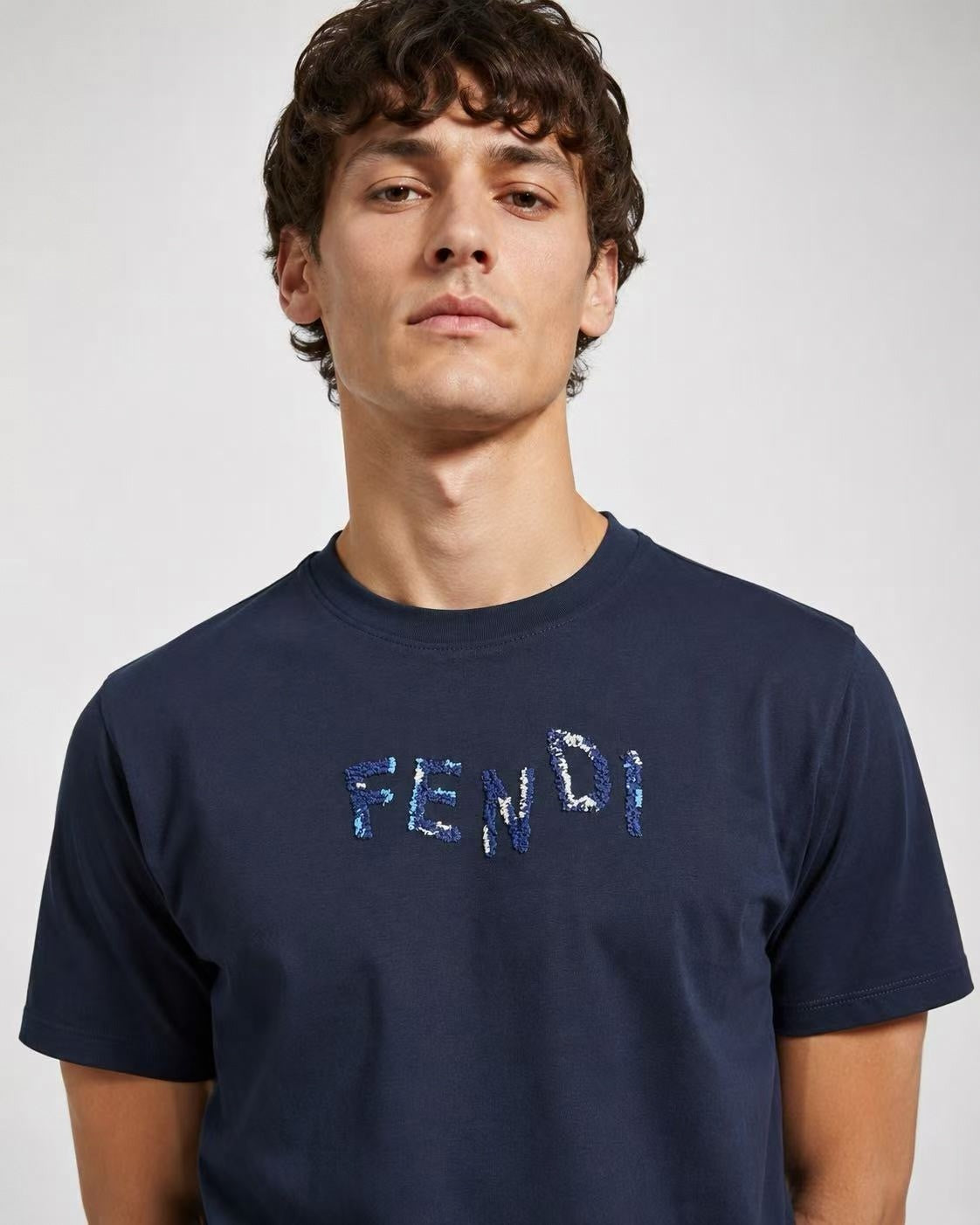 Textured Embroidered Logo T-Shirt | Navy Blue