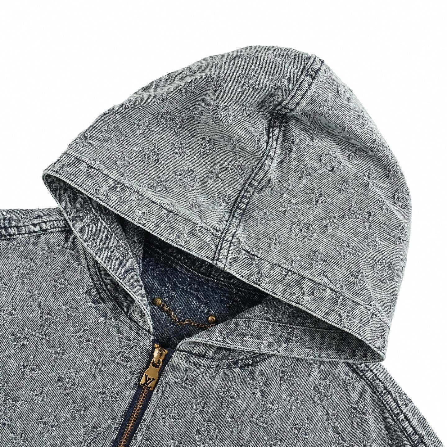Monogram Jacquard Denim Hoodie | Faded Blue