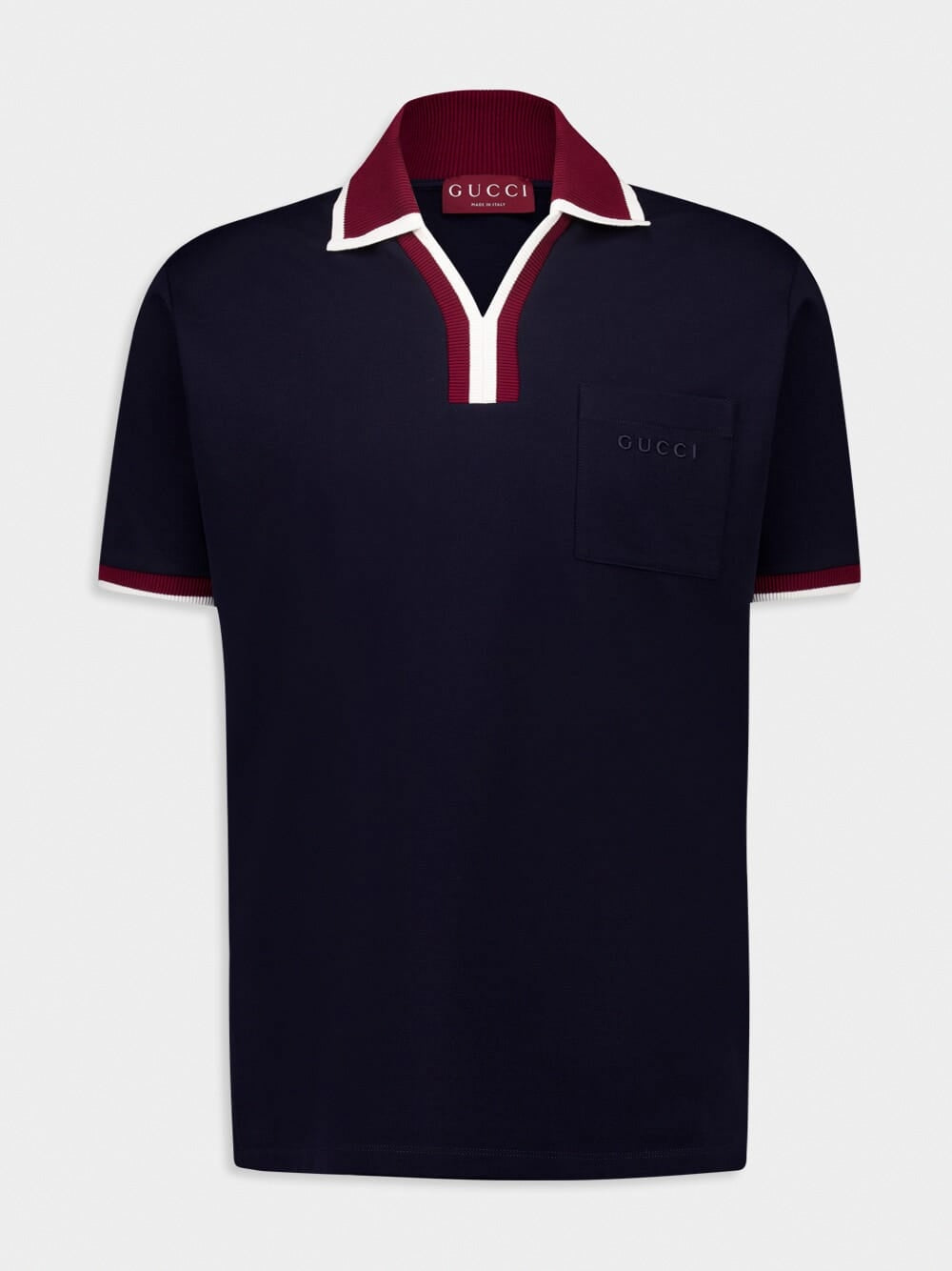 Contrast-Trim Johnny Collar Polo | Navy Blue