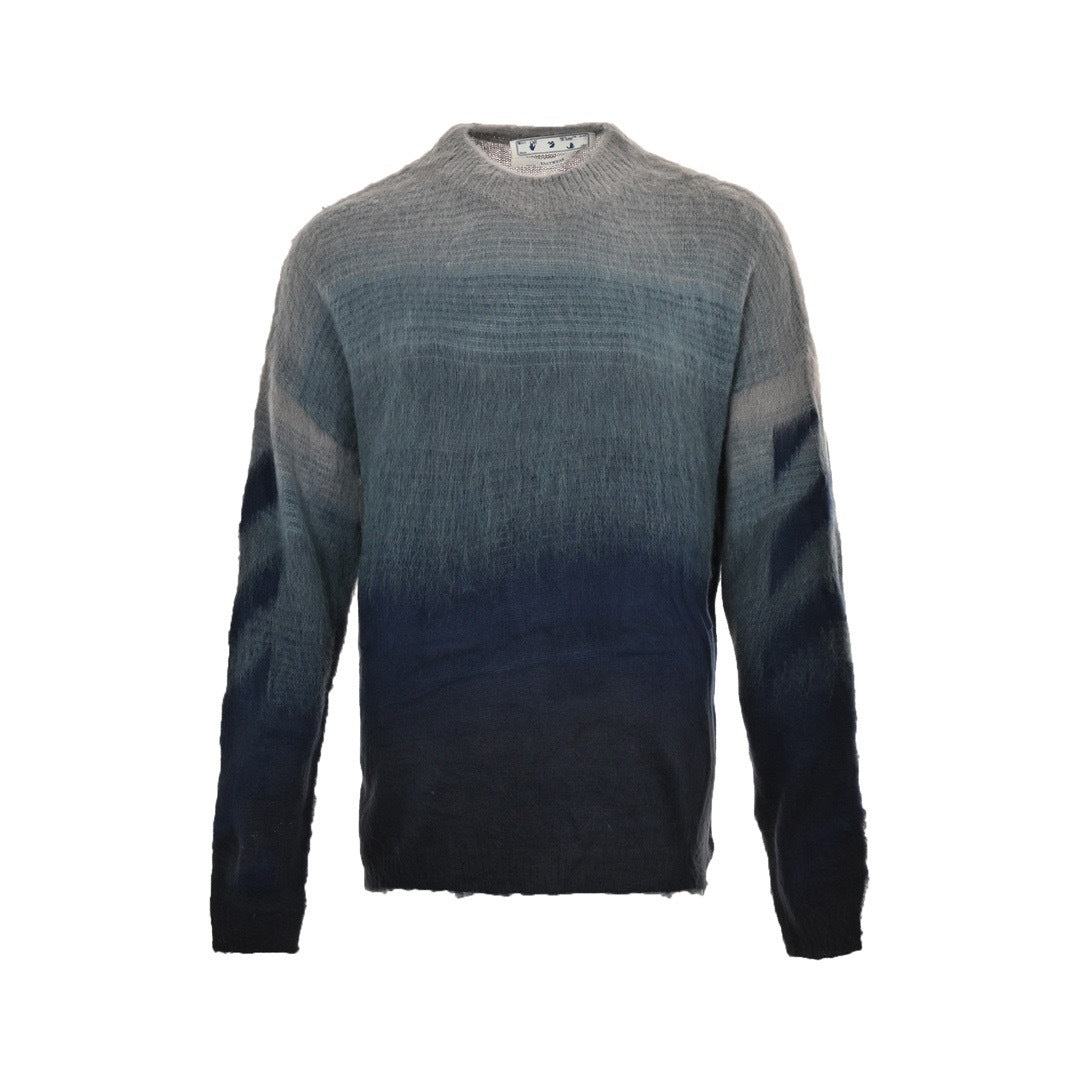 Gradient Arrows Brushed Knit Sweater | Grey & Navy Blue