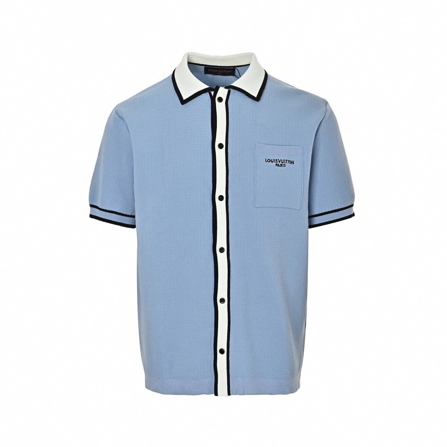 Contrast Trim Knit Shirt - Light Blue