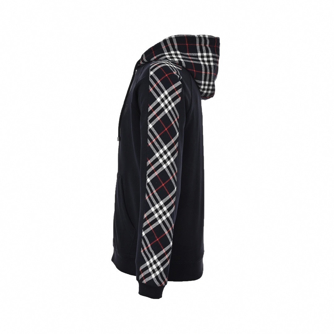 TB Monogram Zip-Up Checked Trim Hoodie | Navy