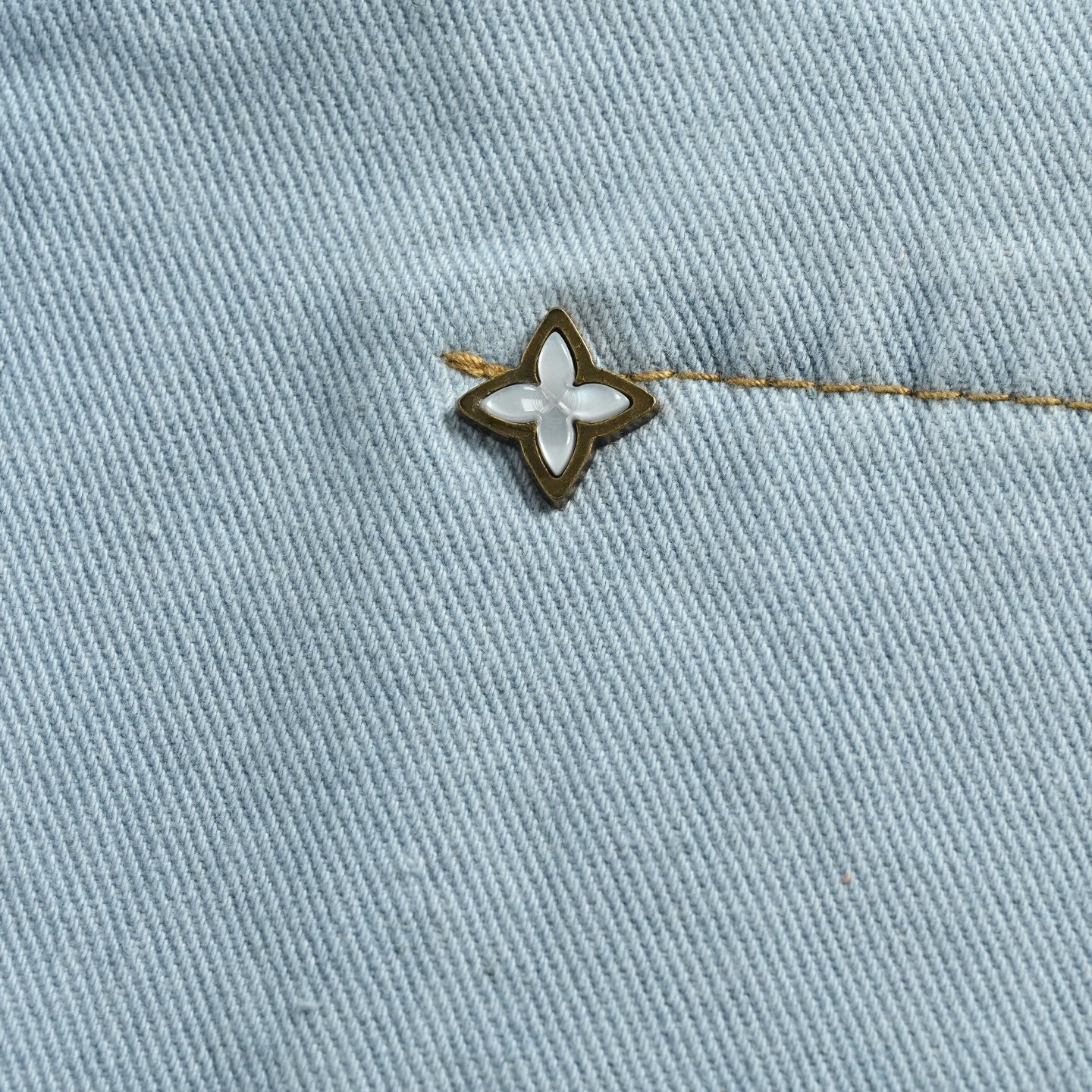 Monogram Flower Rivet Denim Shorts | Light Blue