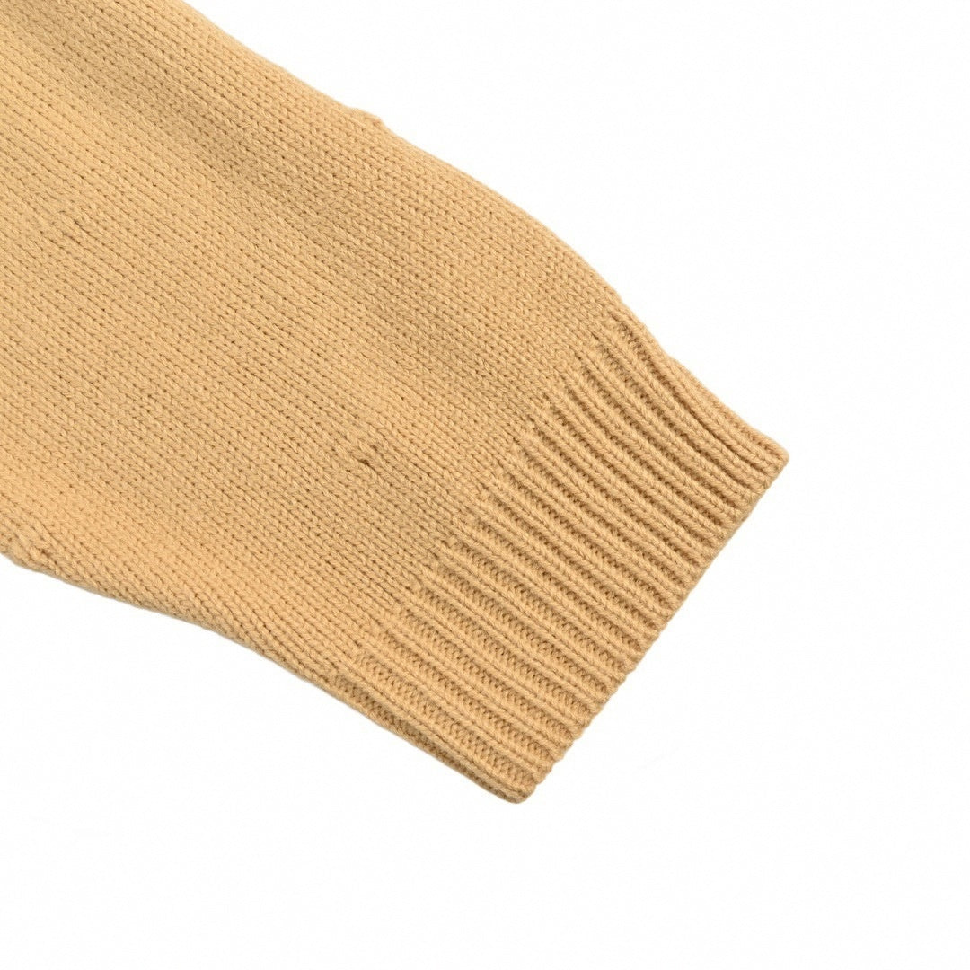 Intarsia Logo Pointelle Wool Sweater | Beige