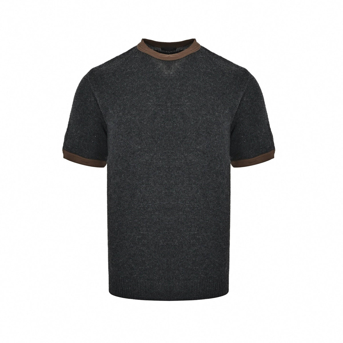 Contrast-Trim Knit T-Shirt | Charcoal Grey