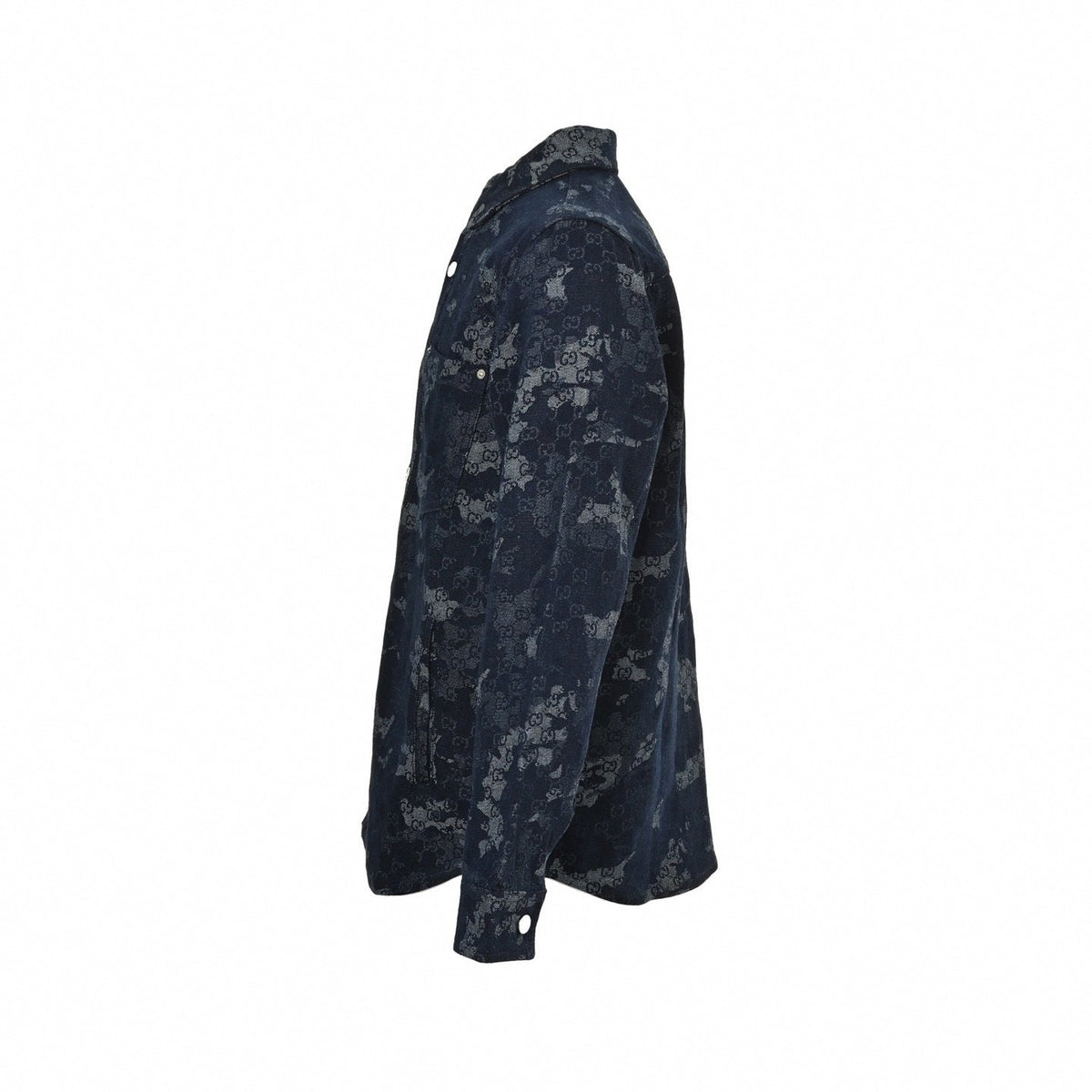 Camouflage Jacquard Denim Overshirt | Navy Blue