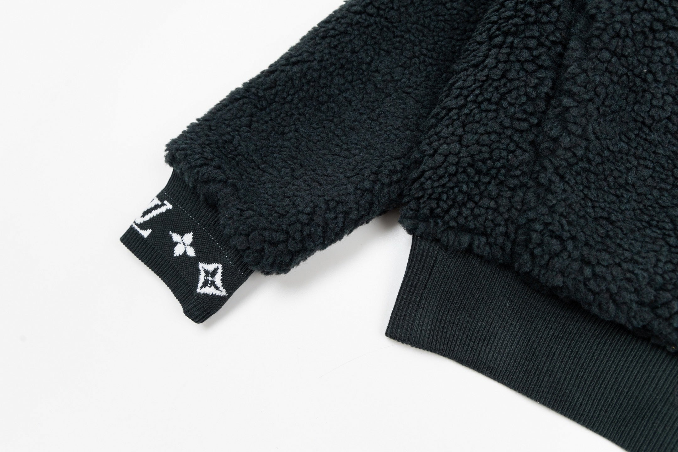 Monogram Cuff Textured Fleece Jacket | Black
