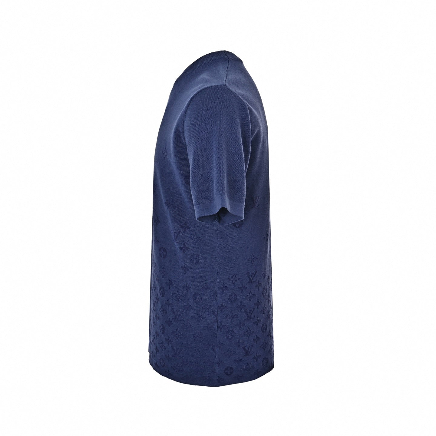 Fading Monogram Jacquard Knit T-Shirt - Navy