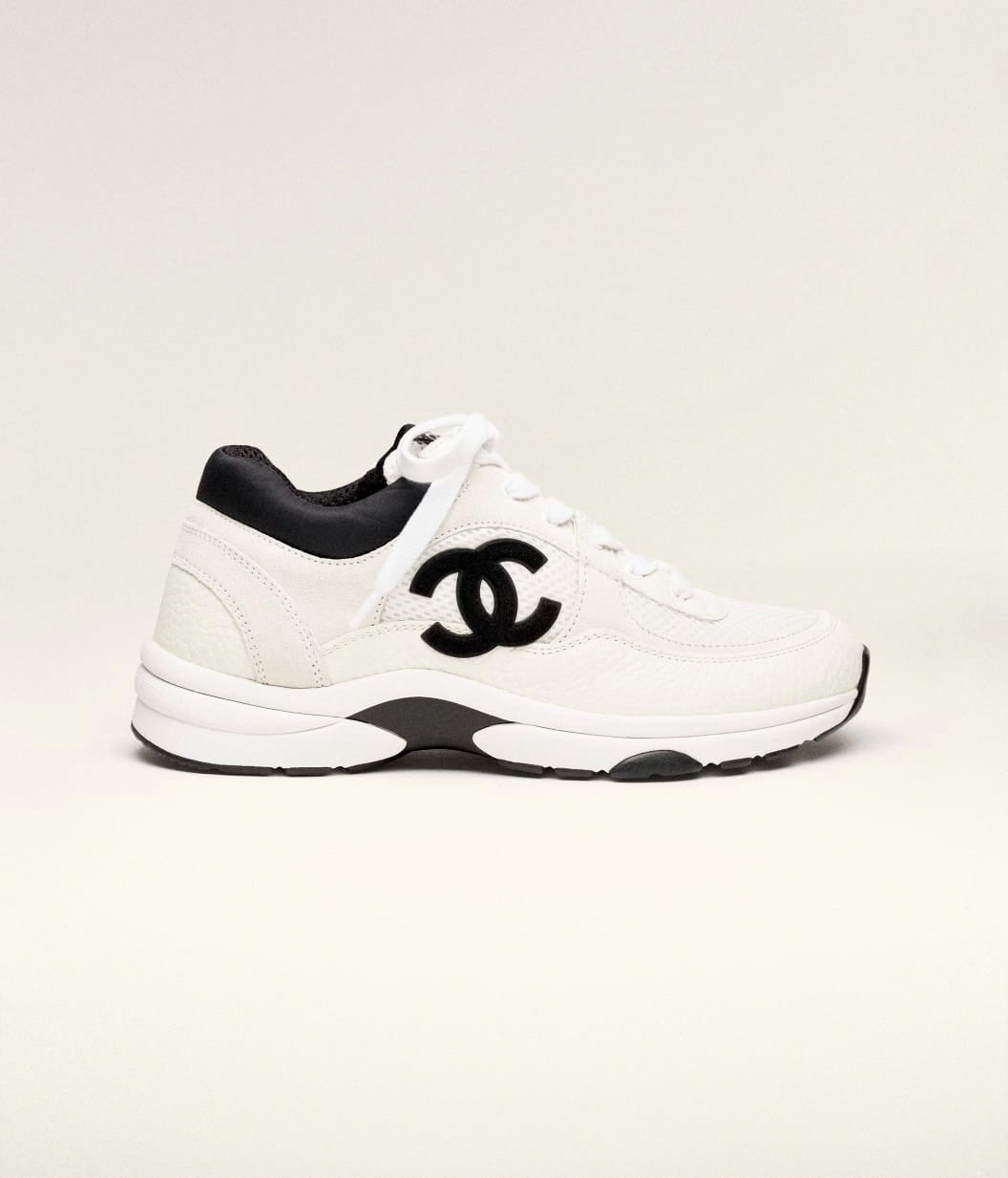Mixed-Material CC Trainers - White/Black