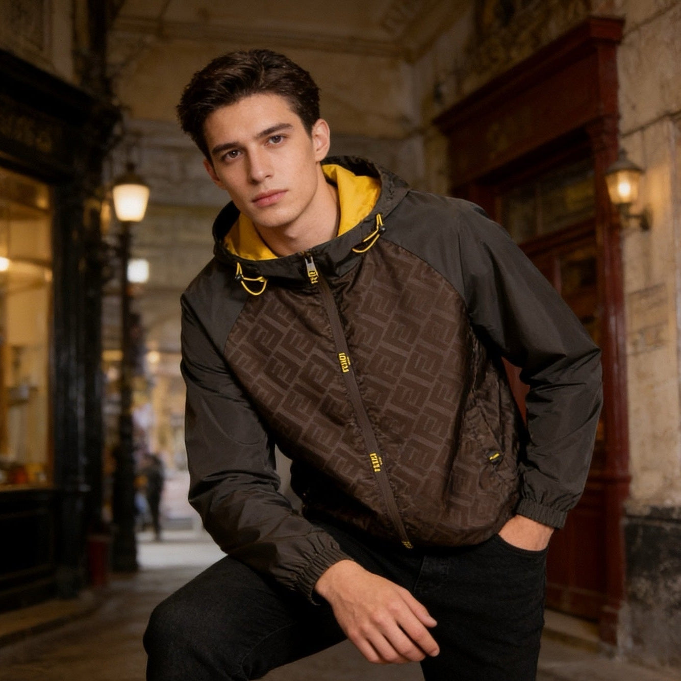 Monogram Windbreaker | Dark Brown & Black