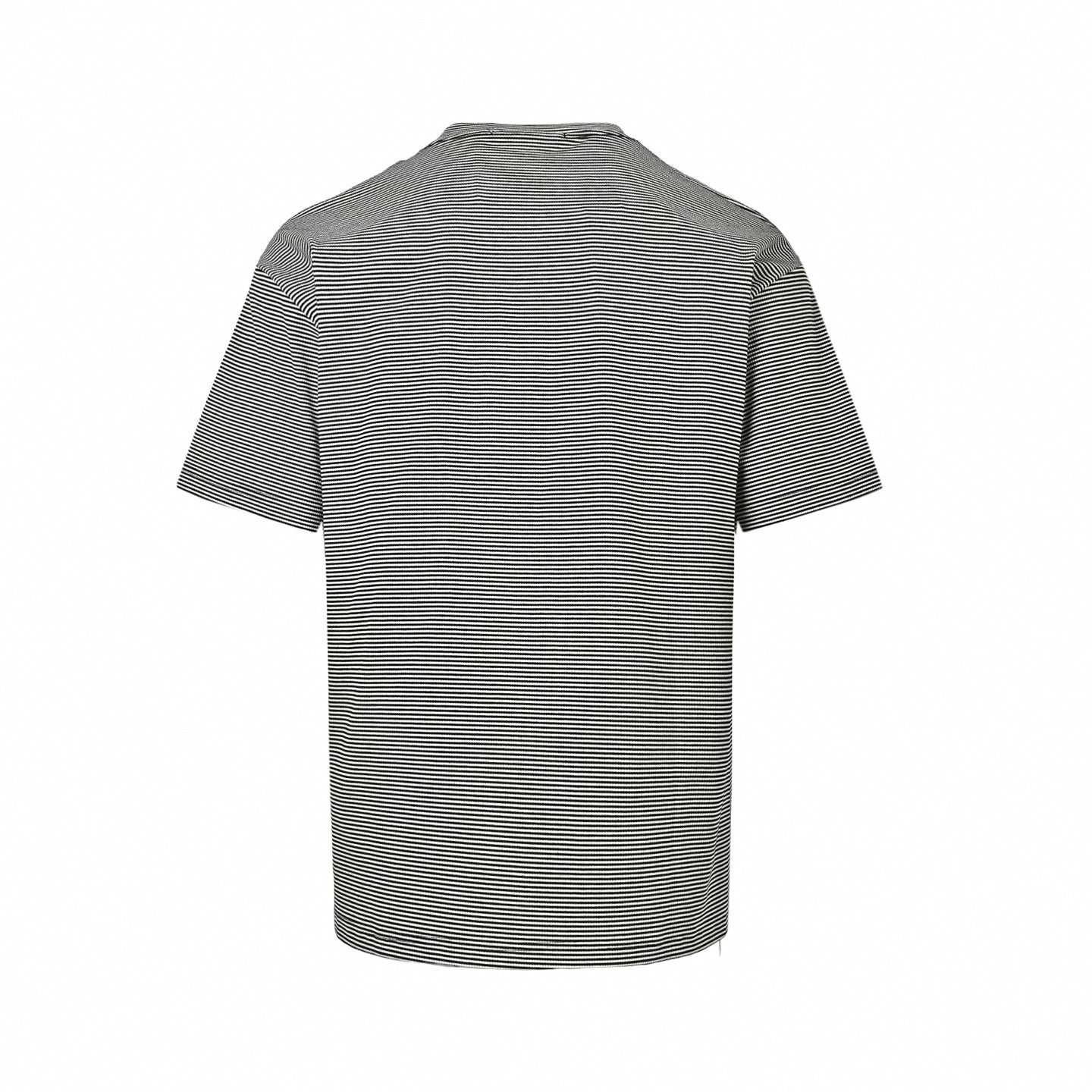 Micro-Stripe Leather Patch T-Shirt - Black/White