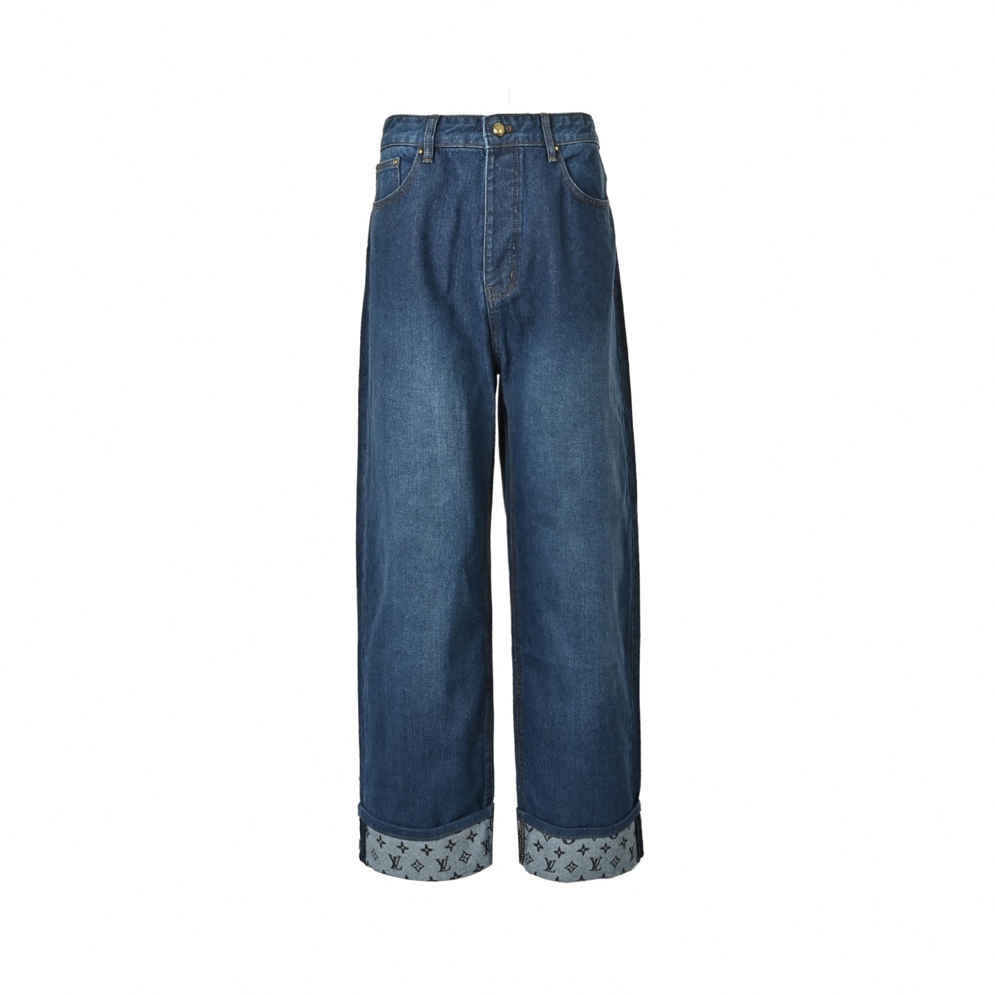 Monogram Cuff Wide-Leg Jeans
