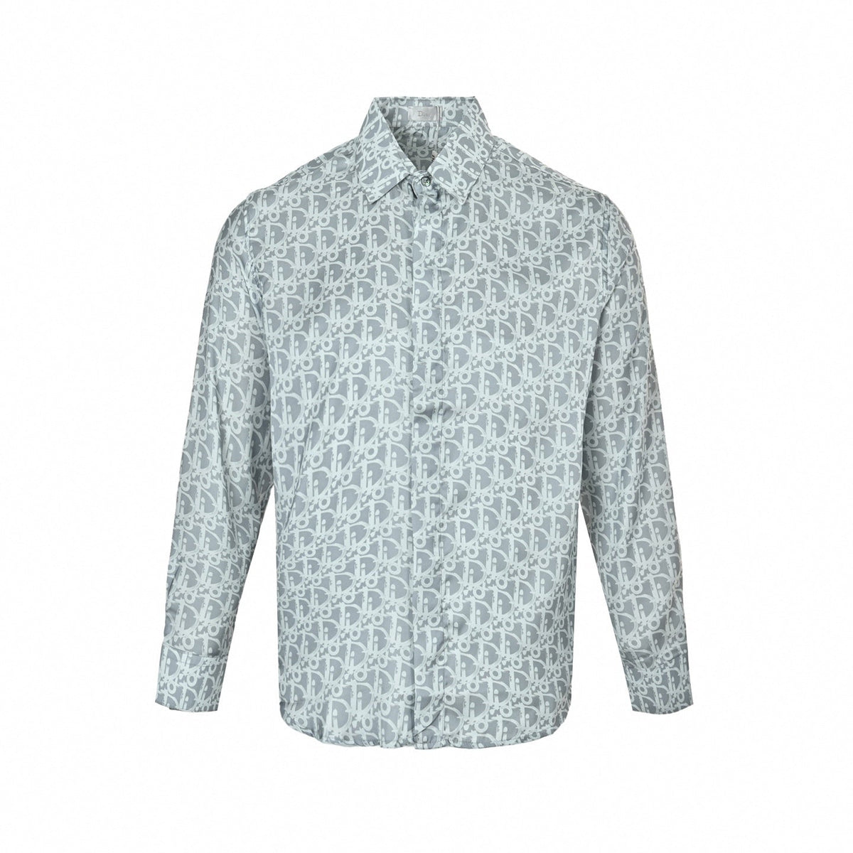 Silver-Grey Oblique Silk Button-Down