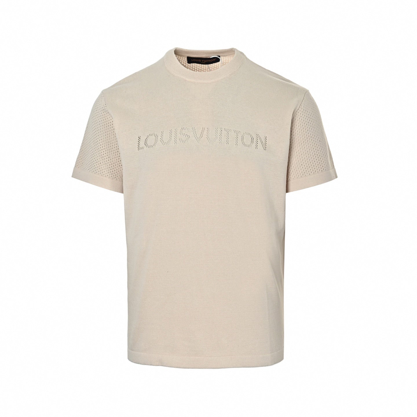 Pointelle Logo Knit T-Shirt - Beige