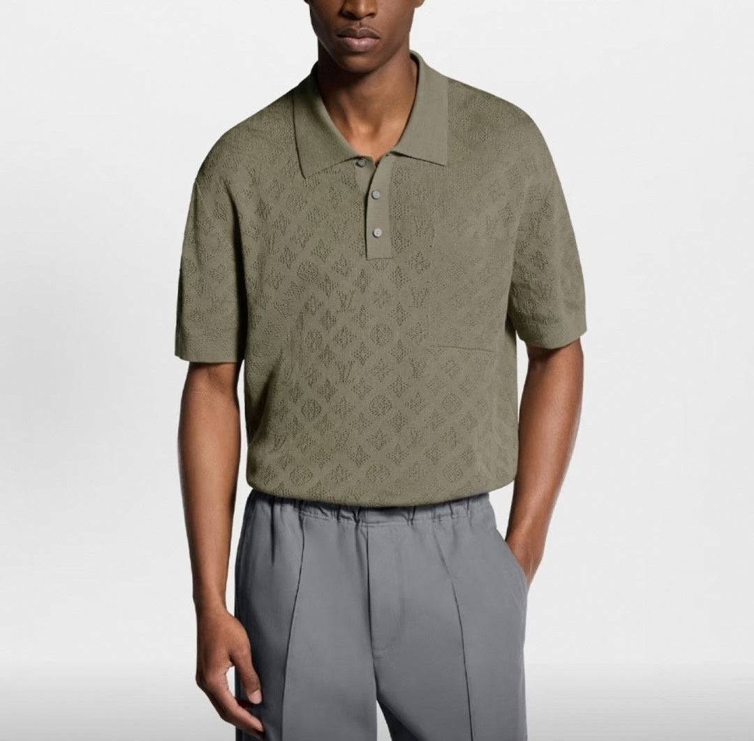 Pointelle Monogram Knit Polo | Taupe