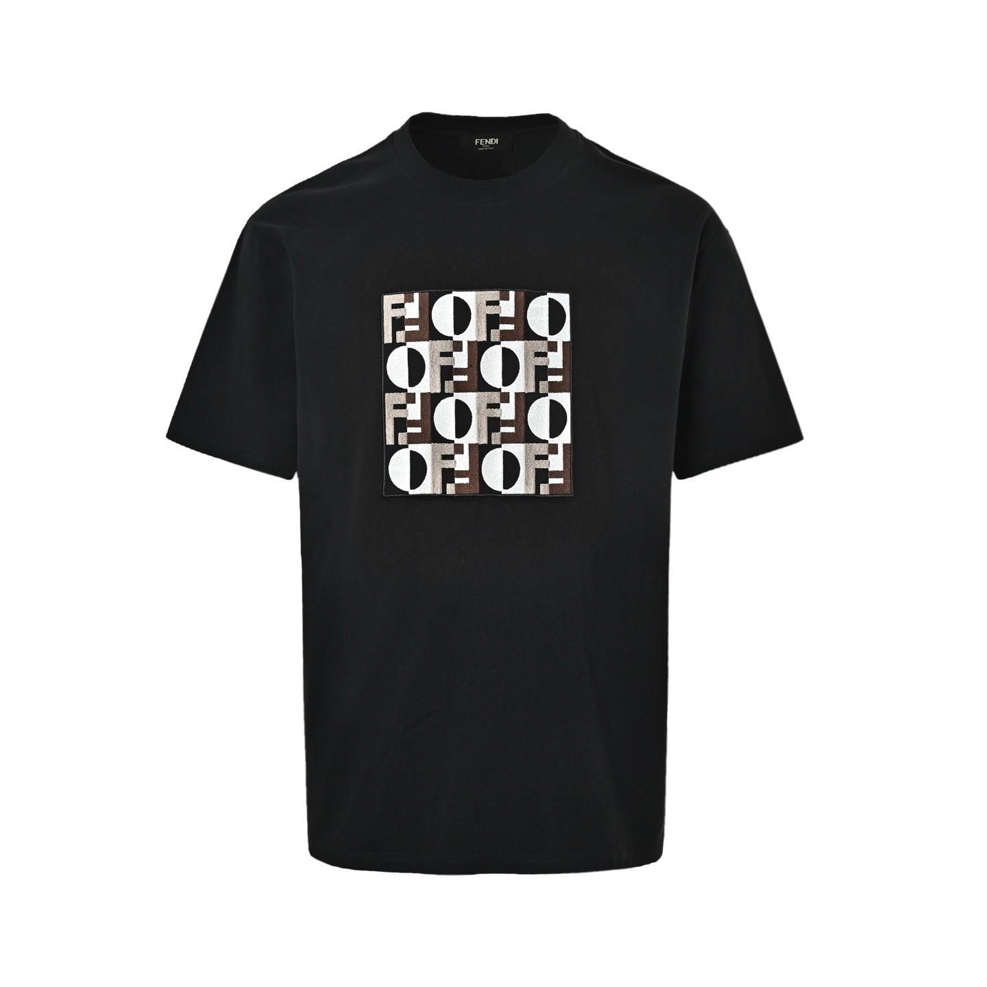 Geometric Embroidered Patch T-Shirt | Black