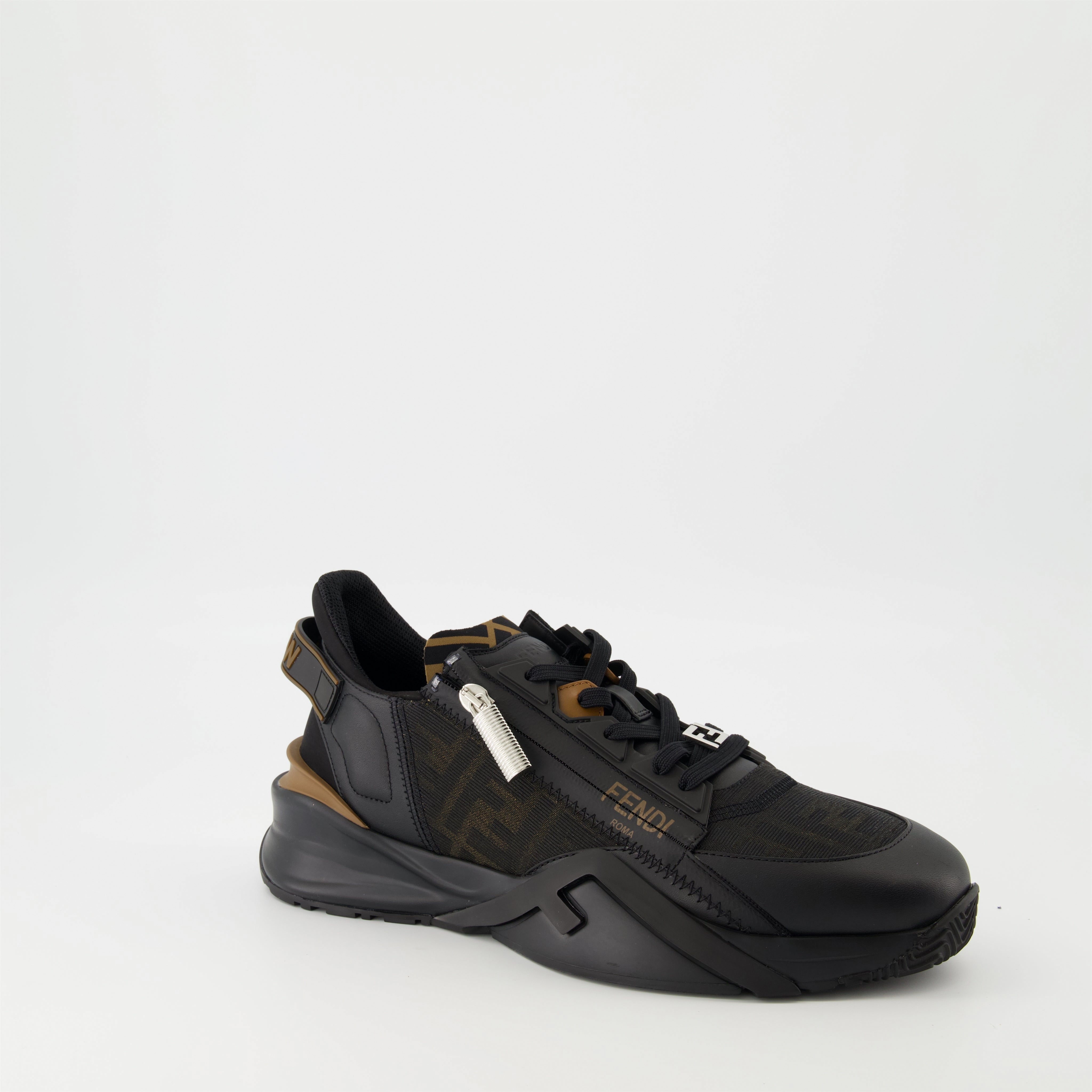 Flow Zip Sneakers - Black/Brown