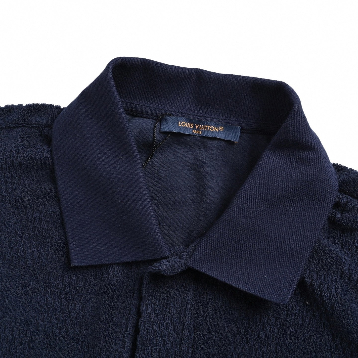 Damier Terry Cloth Button-Down Shirt | Navy Blue